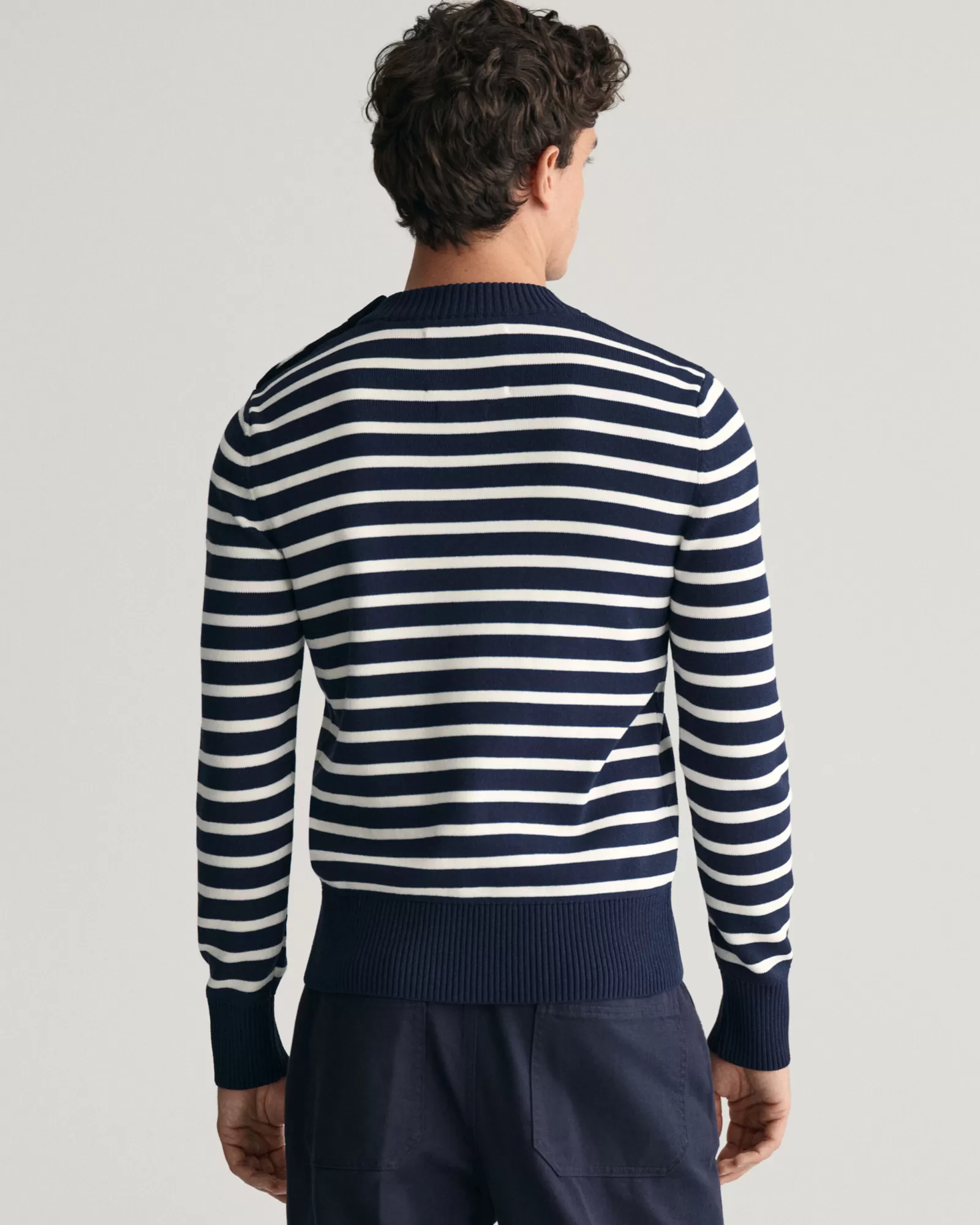 GANT Breton Striped Shiny Cotton Crew Neck Sweater | Stickat