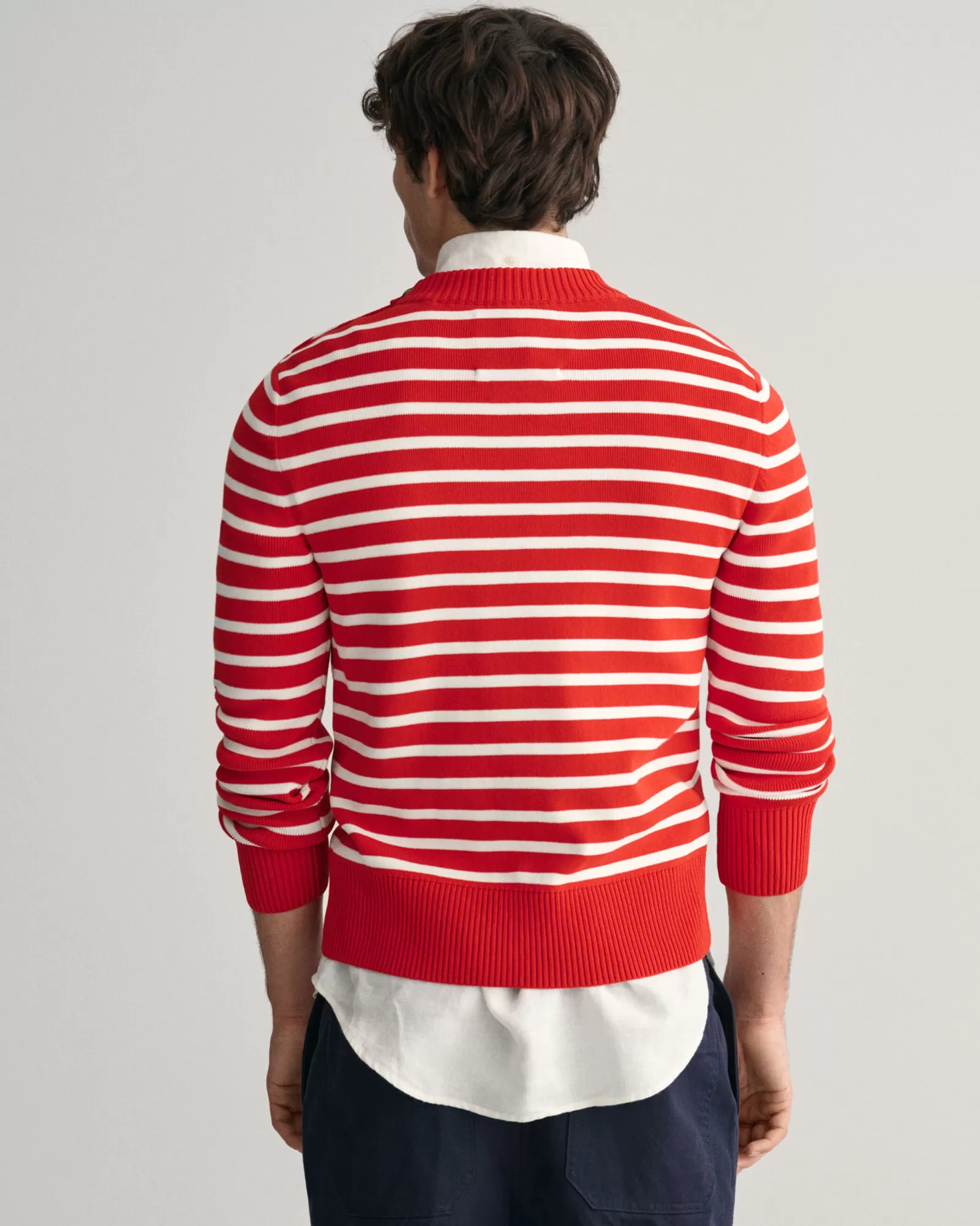 GANT Breton Striped Shiny Cotton Crew Neck Sweater | Stickat