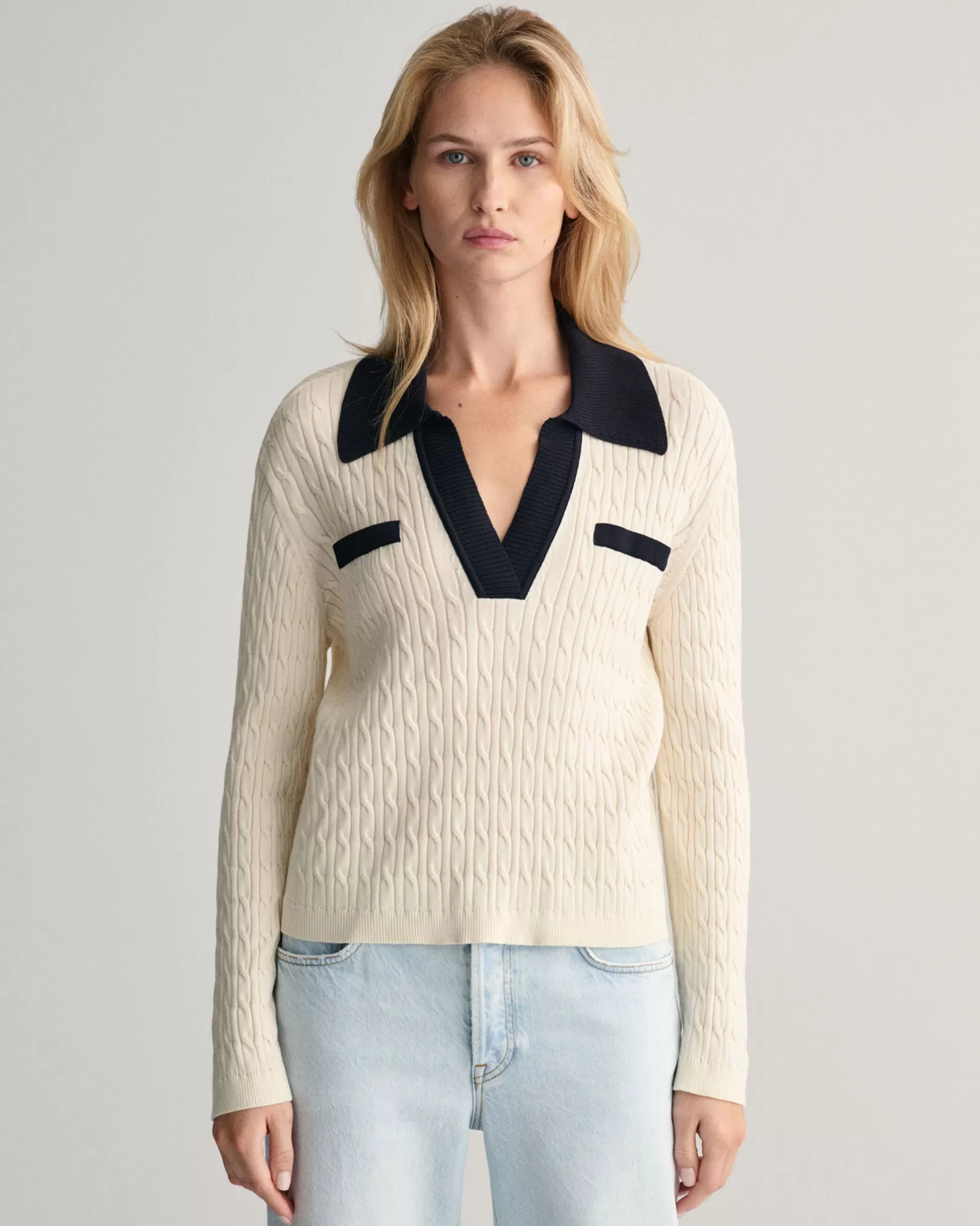 GANT Cable Knit Polo Sweater | Stickat | Pikéer