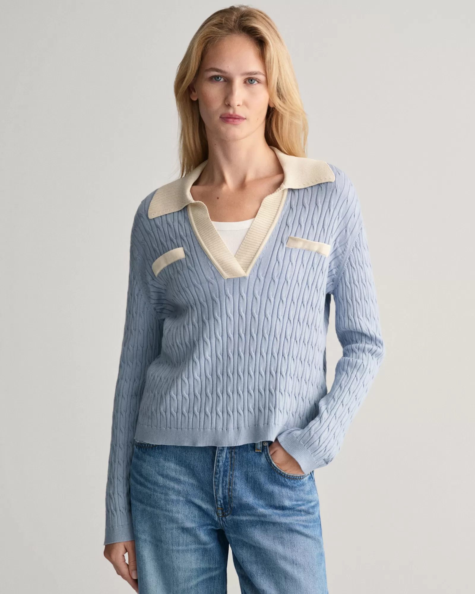 GANT Cable Knit Polo Sweater | Stickat | Pikéer