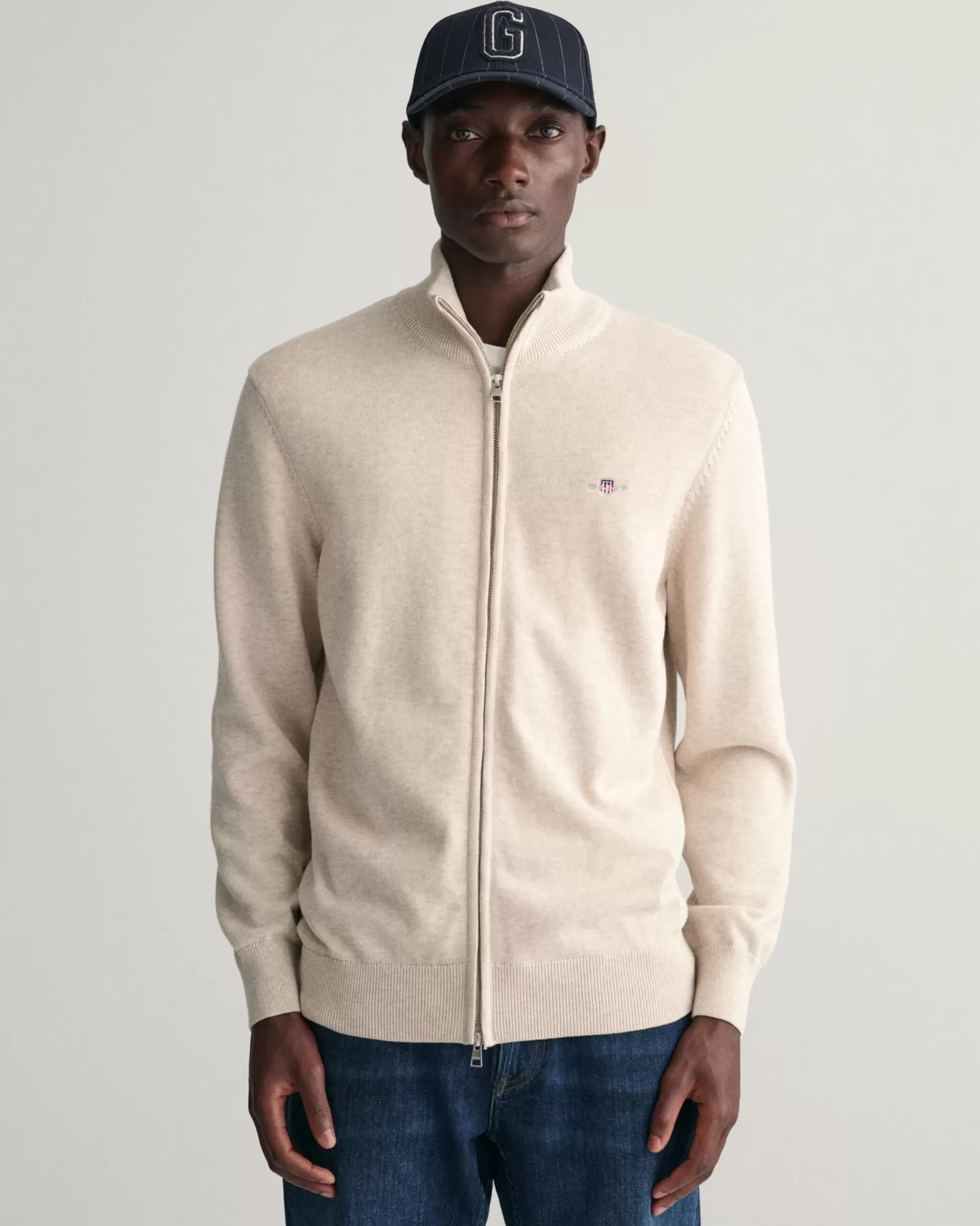 GANT Casual Cotton Zip Cardigan | Stickat