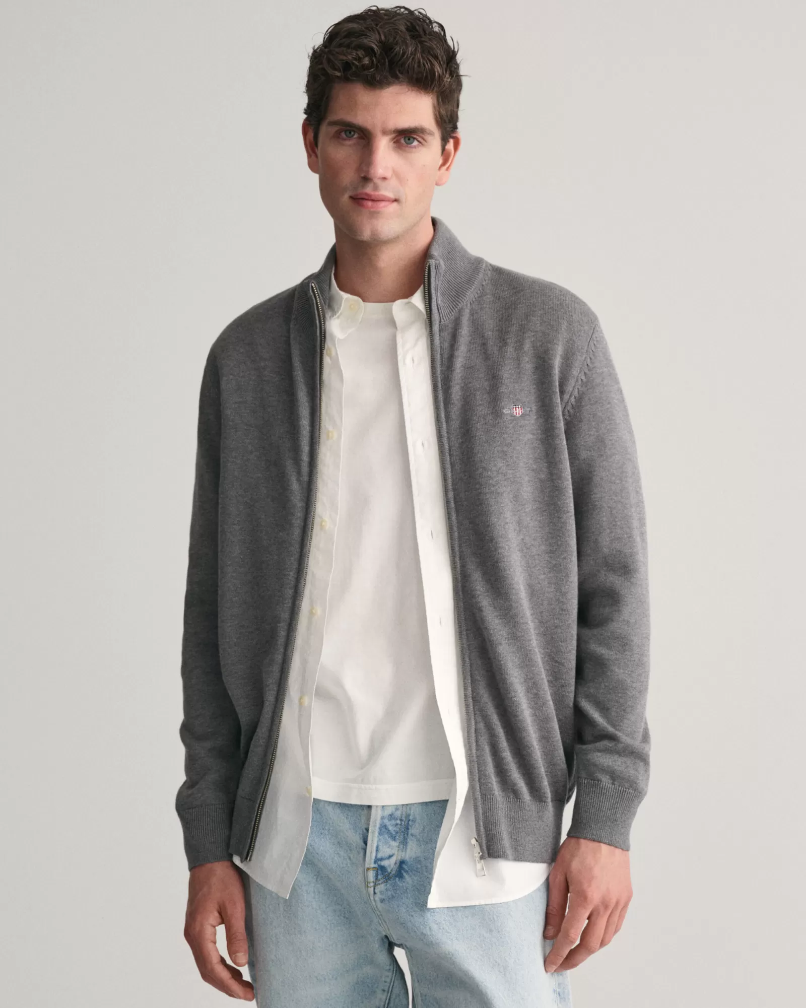 GANT Casual Cotton Zip Cardigan | Stickat