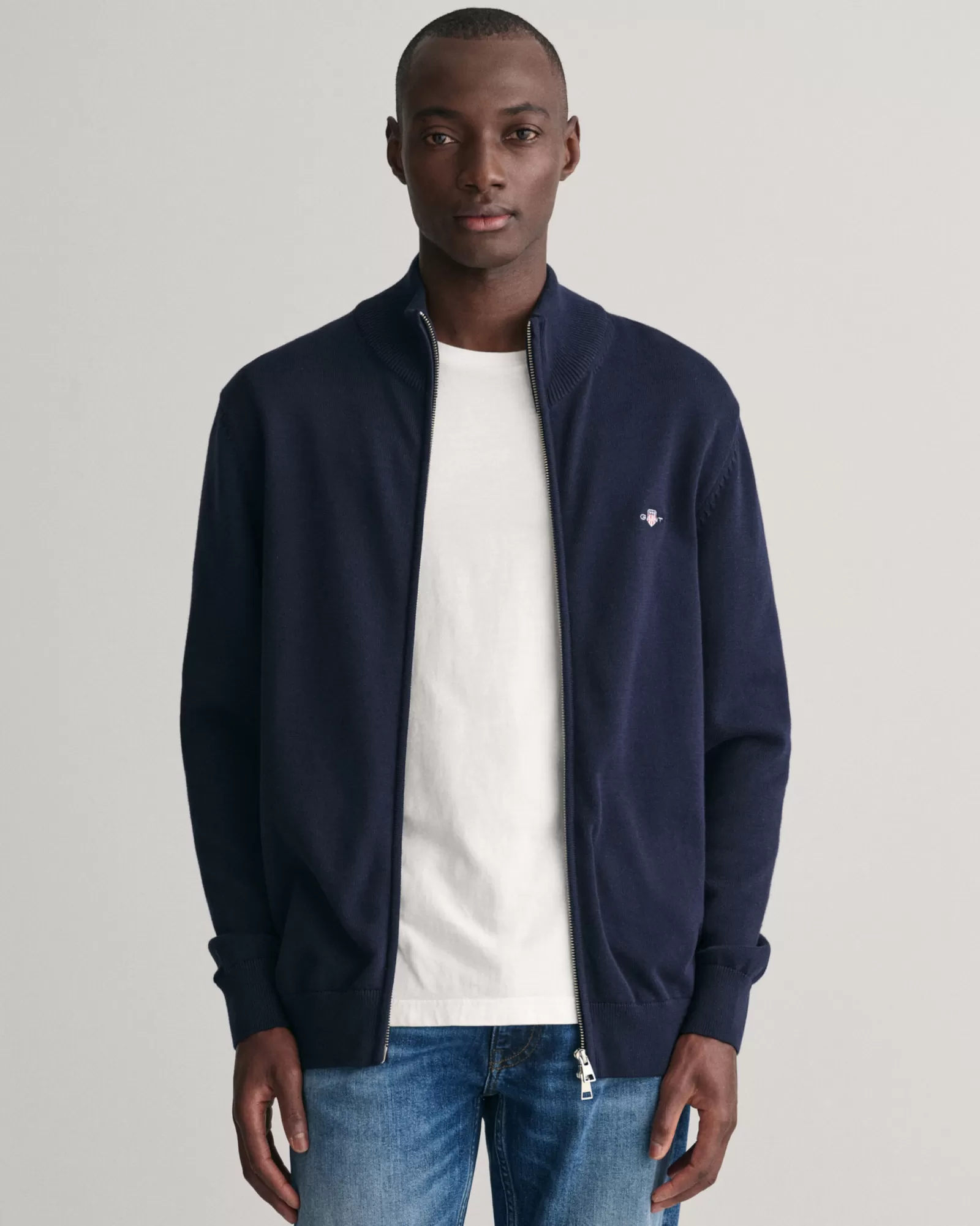 GANT Casual Cotton Zip Cardigan | Stickat