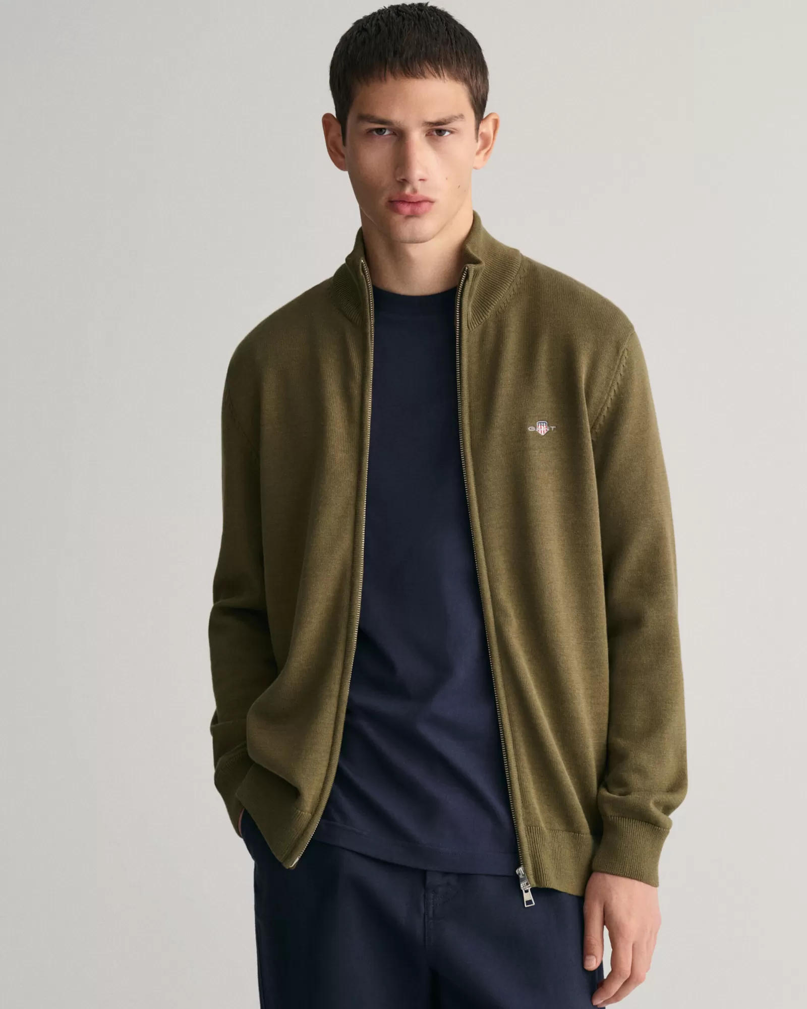 GANT Casual Cotton Zip Cardigan | Stickat