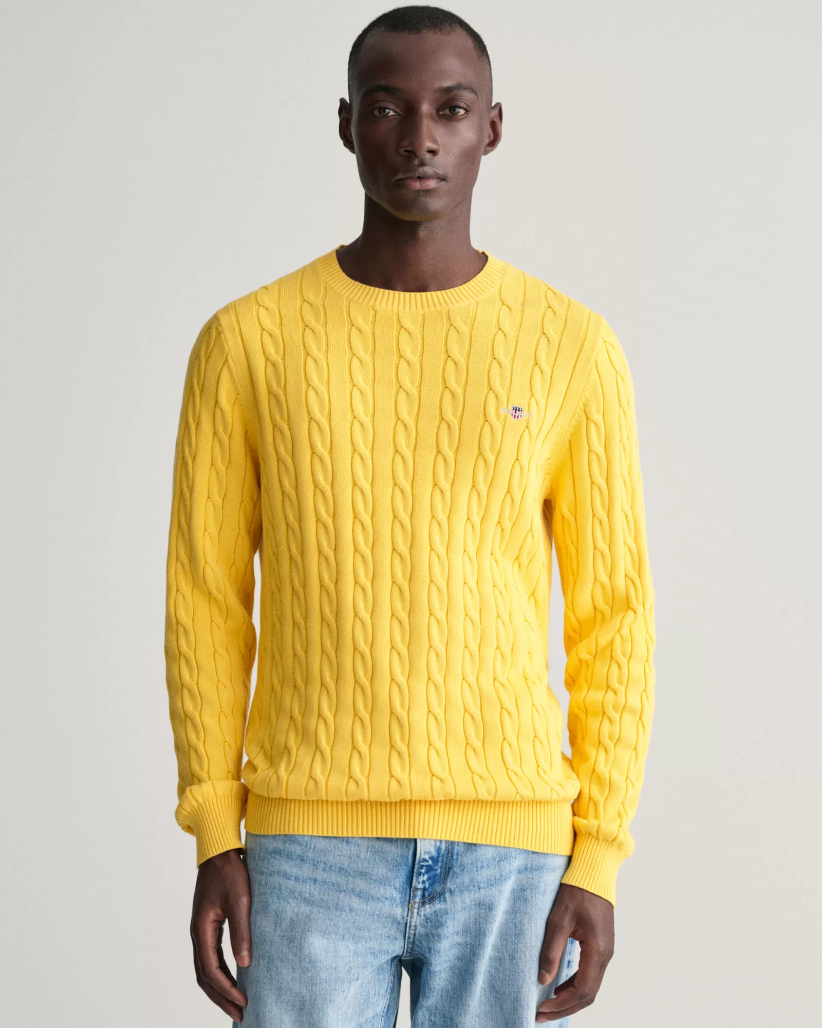 GANT Cotton Cable Knit Crew Neck Sweater | Stickat