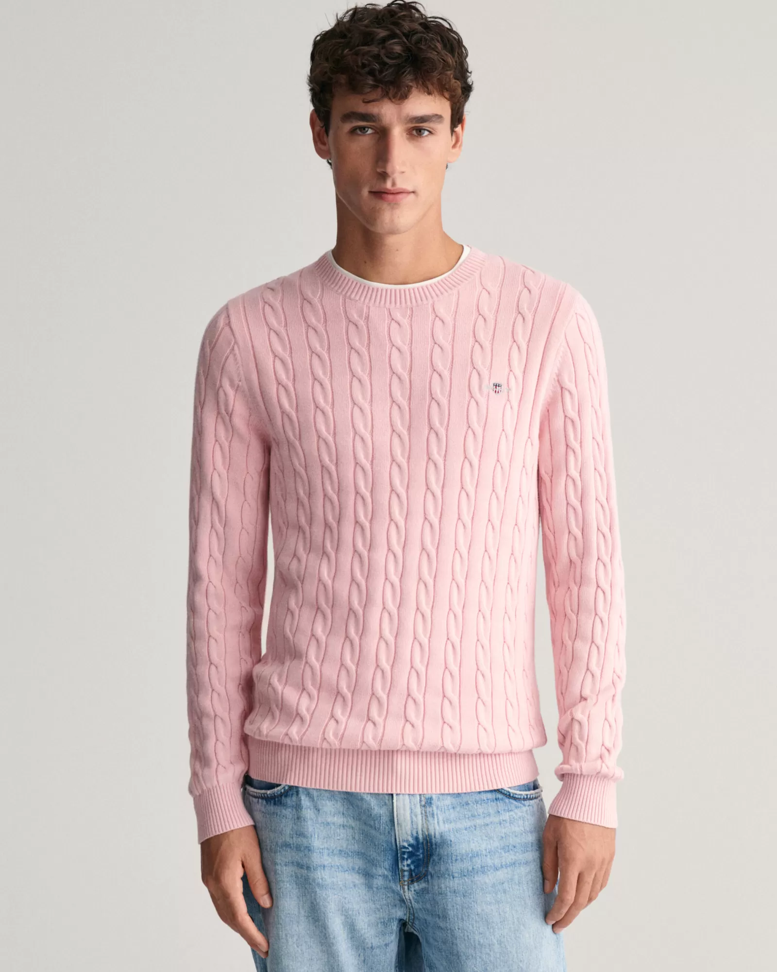 GANT Cotton Cable Knit Crew Neck Sweater | Stickat