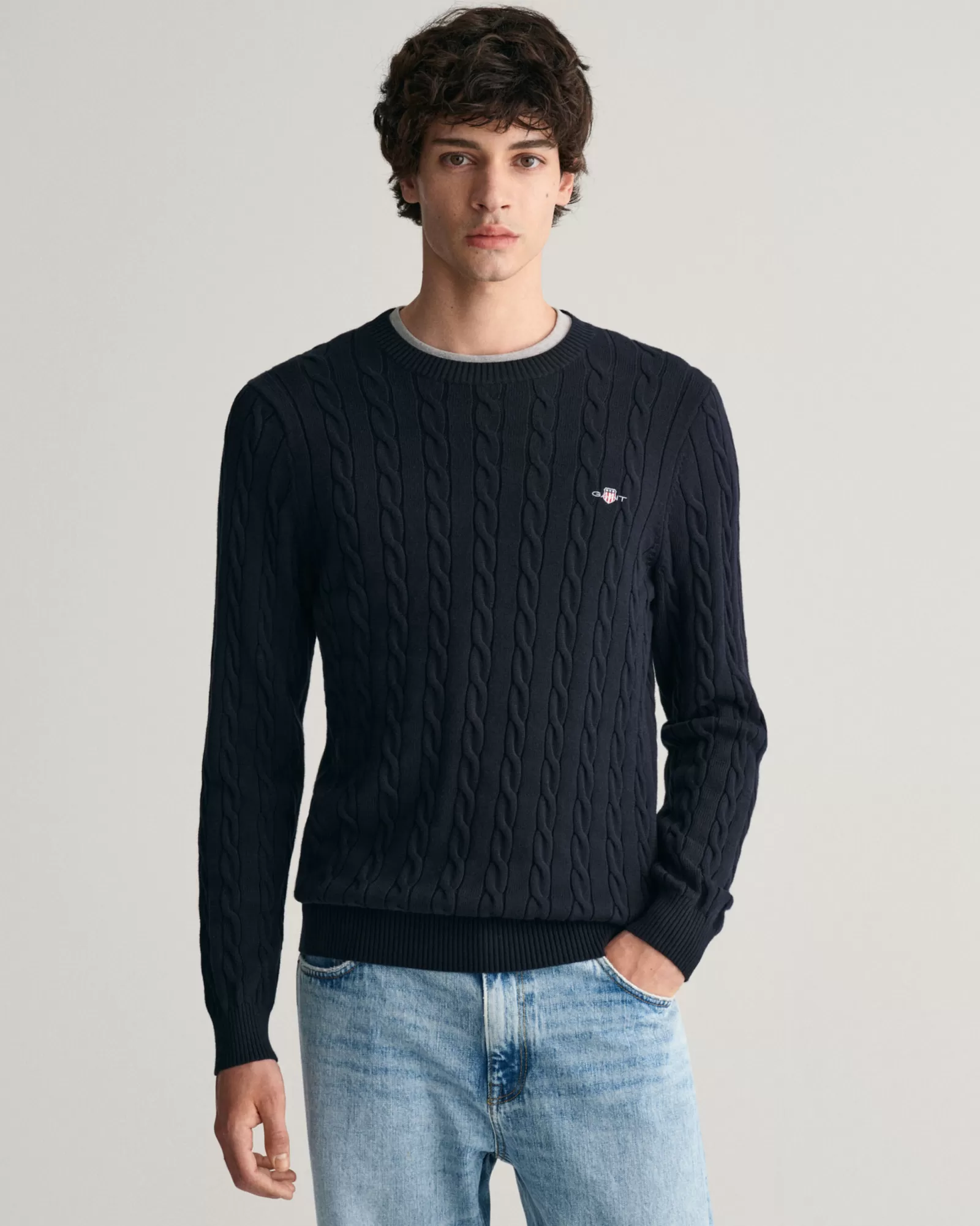 GANT Cotton Cable Knit Crew Neck Sweater | Stickat