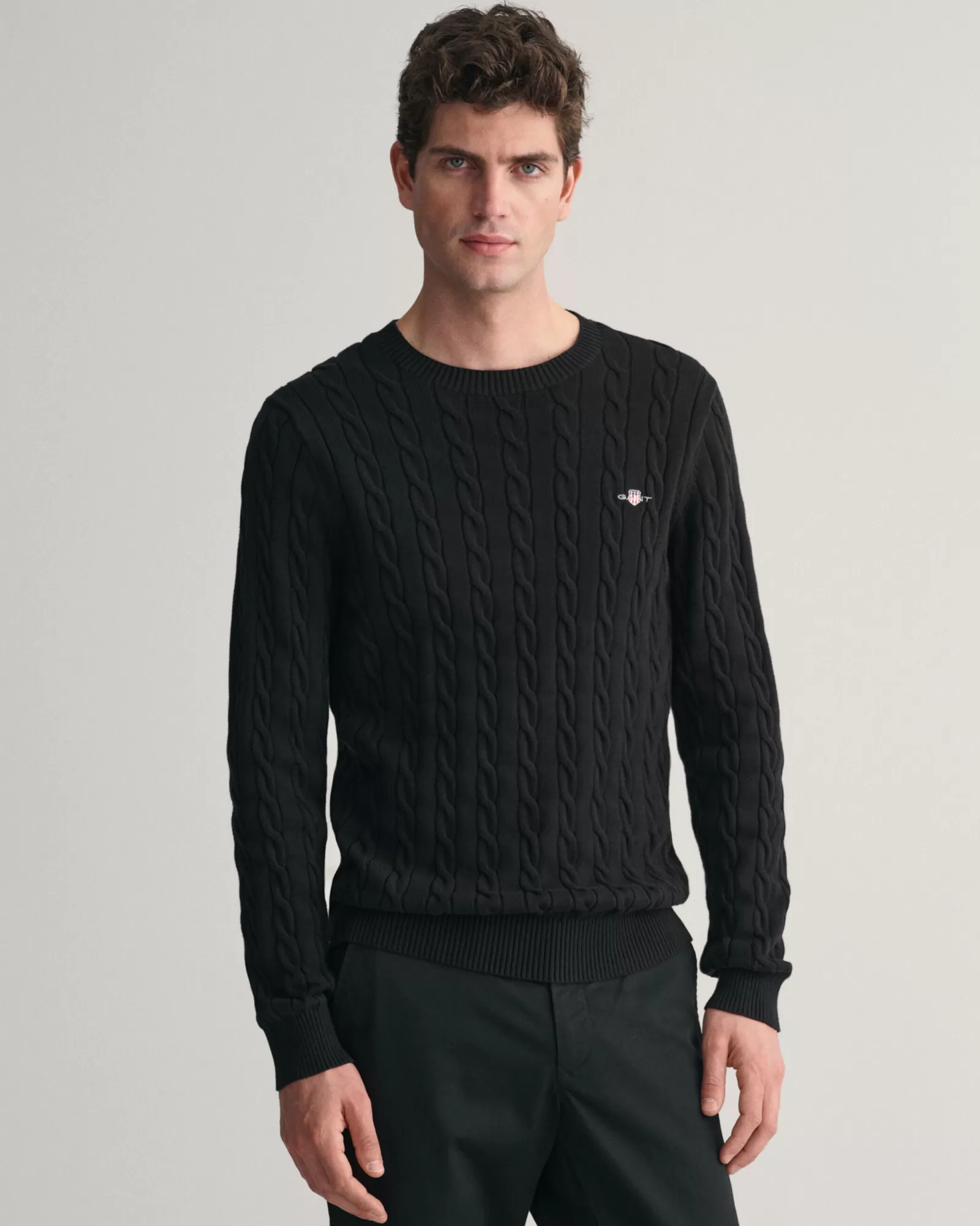 GANT Cotton Cable Knit Crew Neck Sweater | Stickat