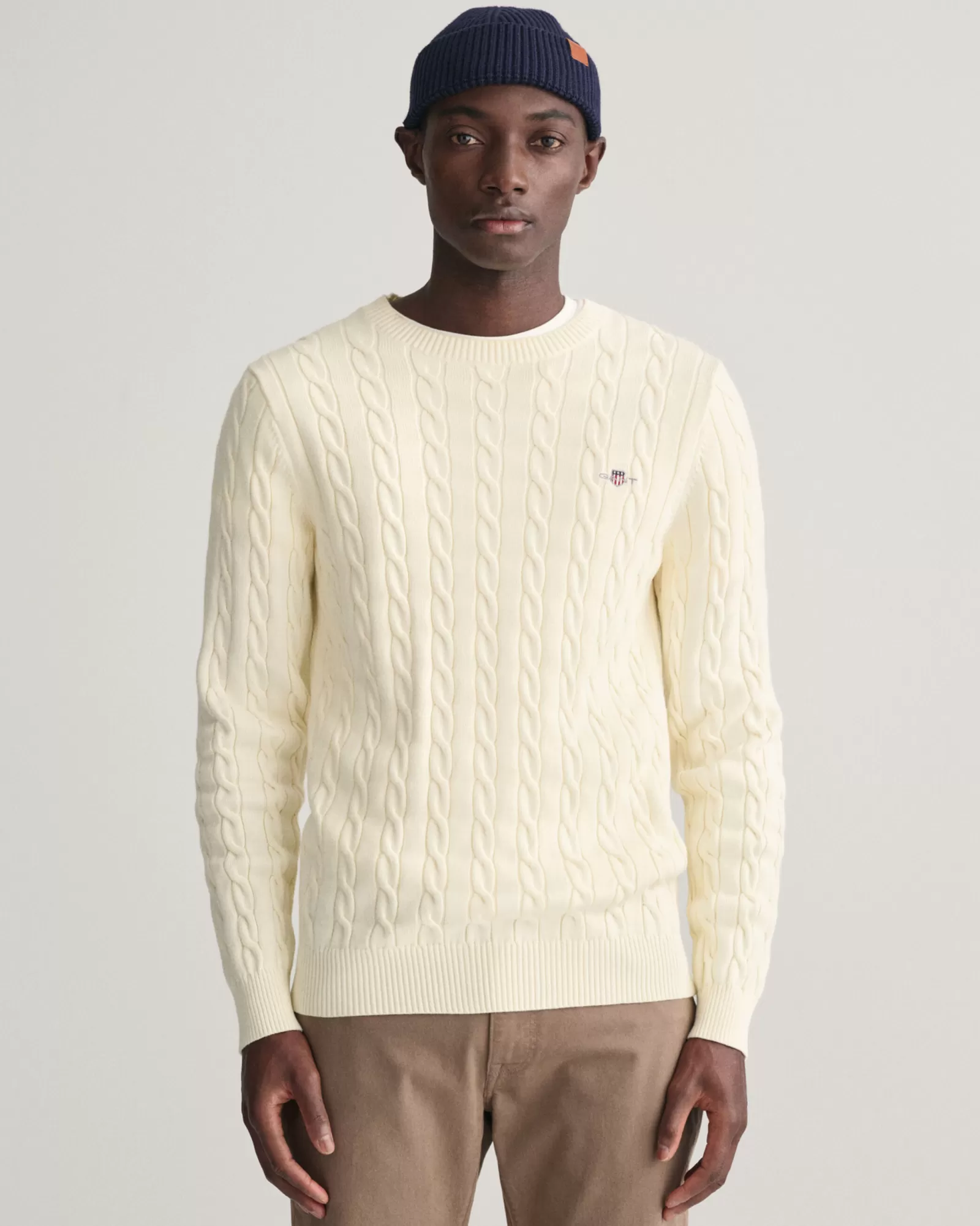 GANT Cotton Cable Knit Crew Neck Sweater | Stickat