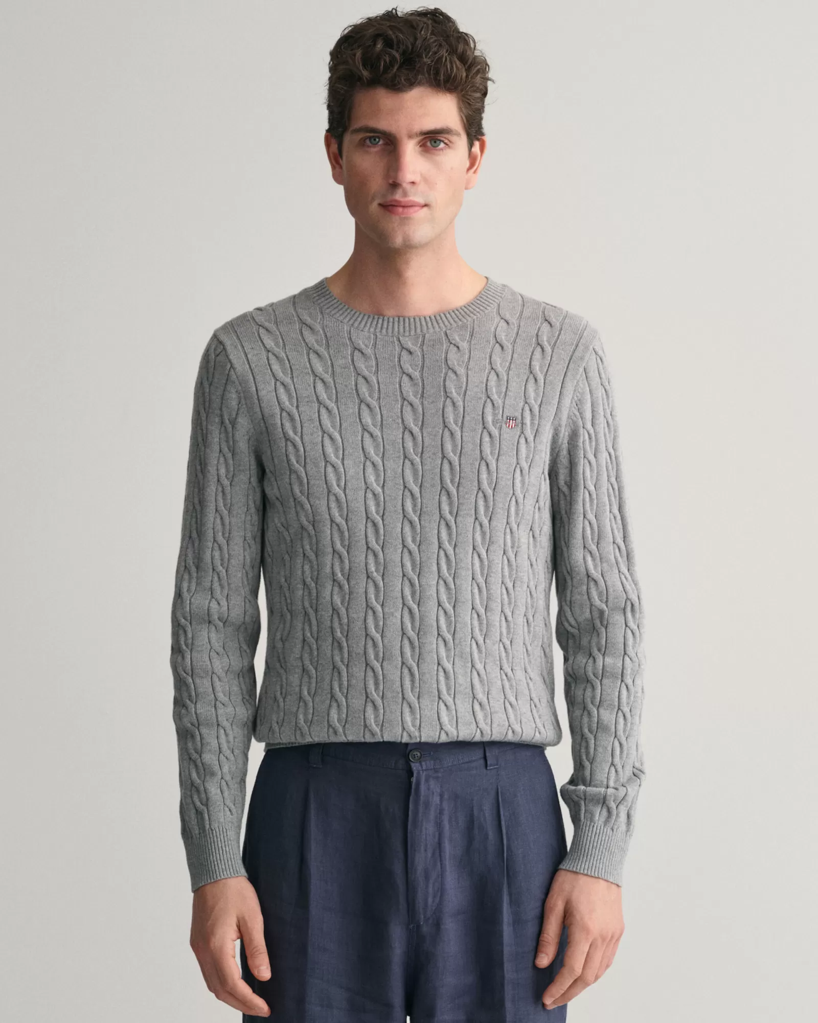 GANT Cotton Cable Knit Crew Neck Sweater | Stickat