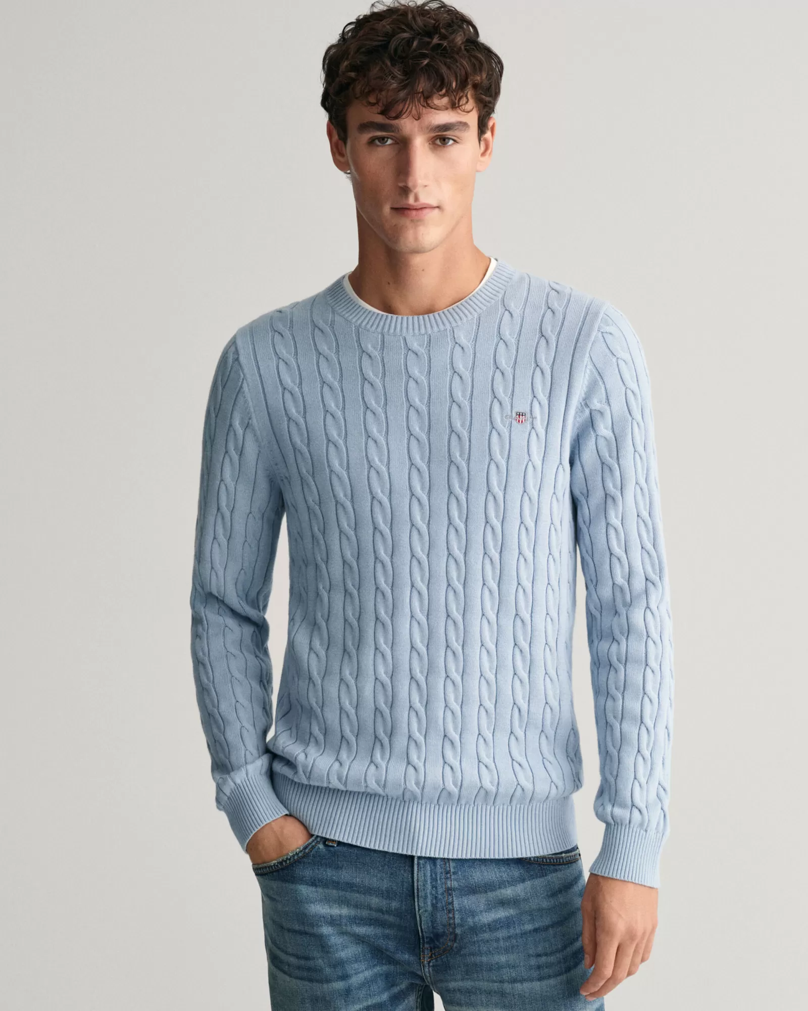 GANT Cotton Cable Knit Crew Neck Sweater | Stickat