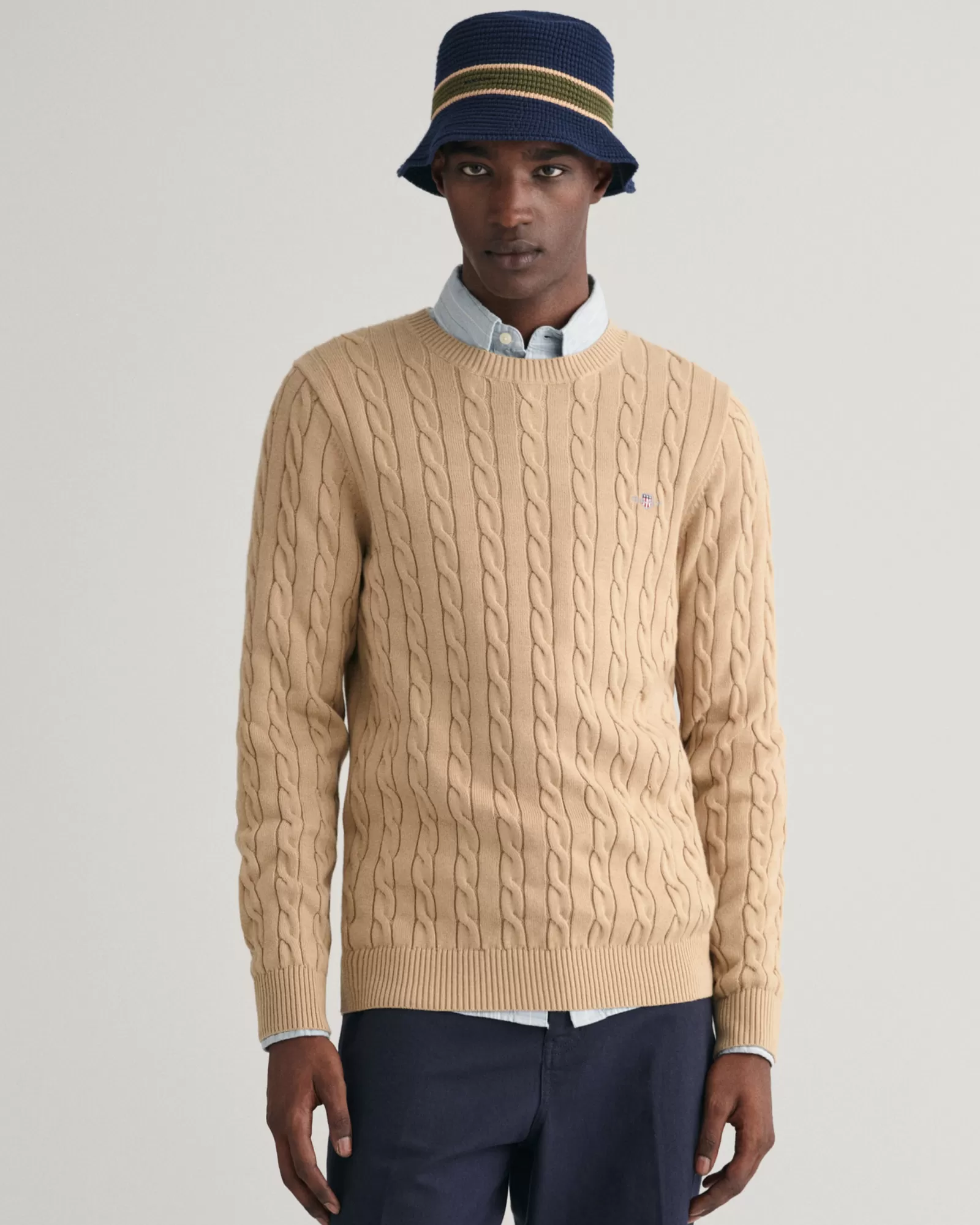 GANT Cotton Cable Knit Crew Neck Sweater | Stickat