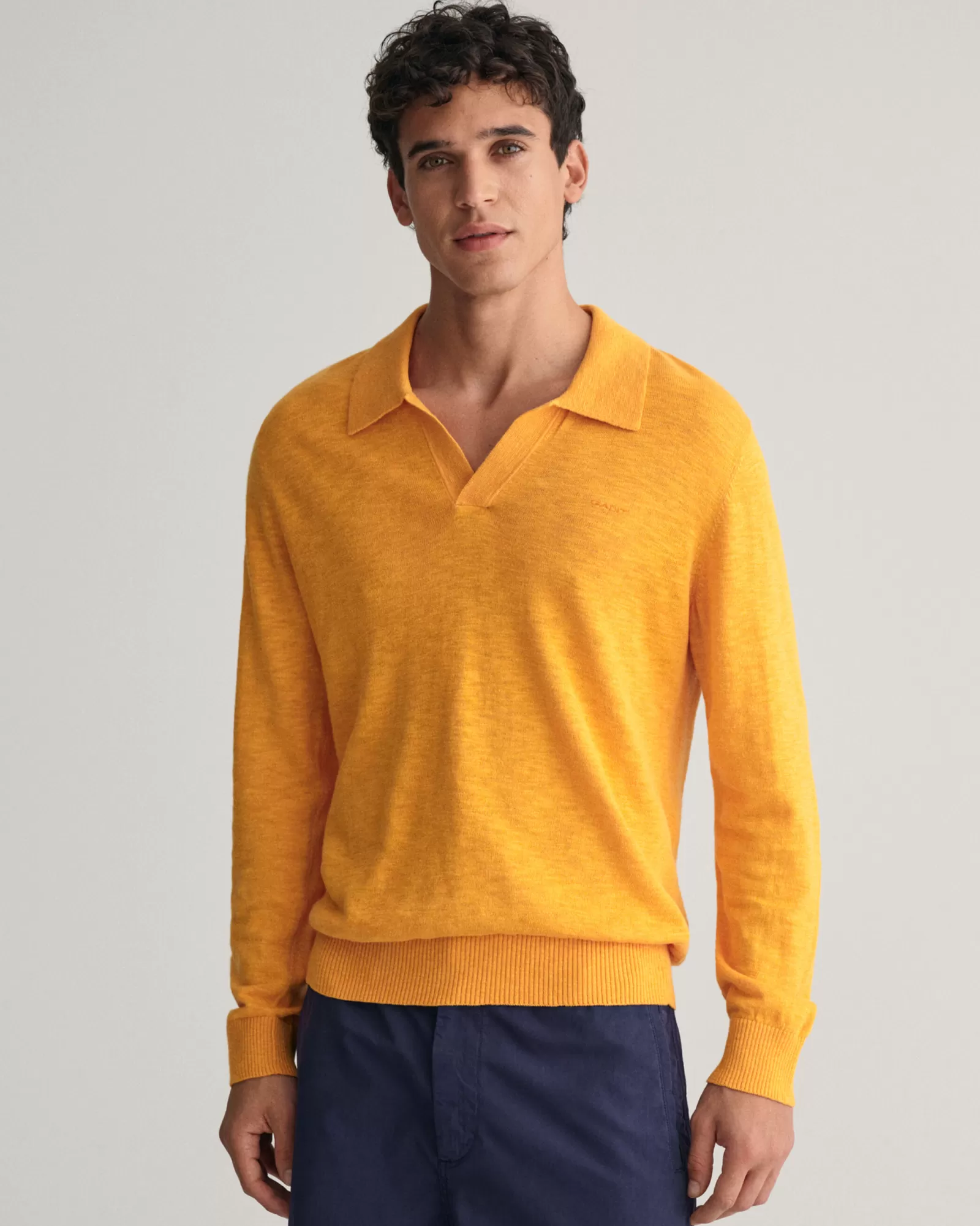 GANT Cotton Linen Open Polo Sweater | Stickat | Pikéer