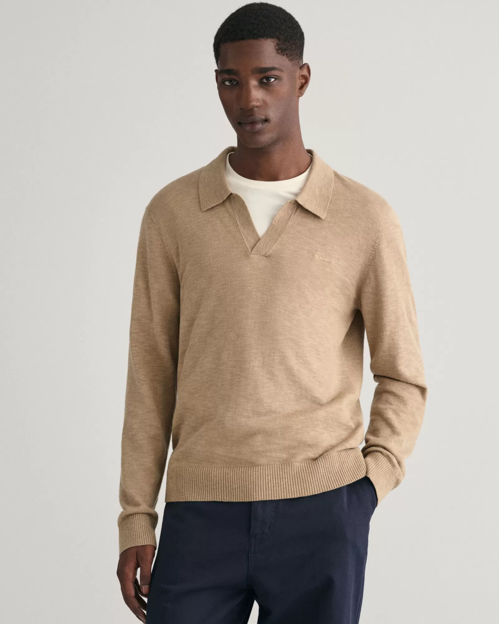 GANT Cotton Linen Open Polo Sweater | Stickat | Pikéer