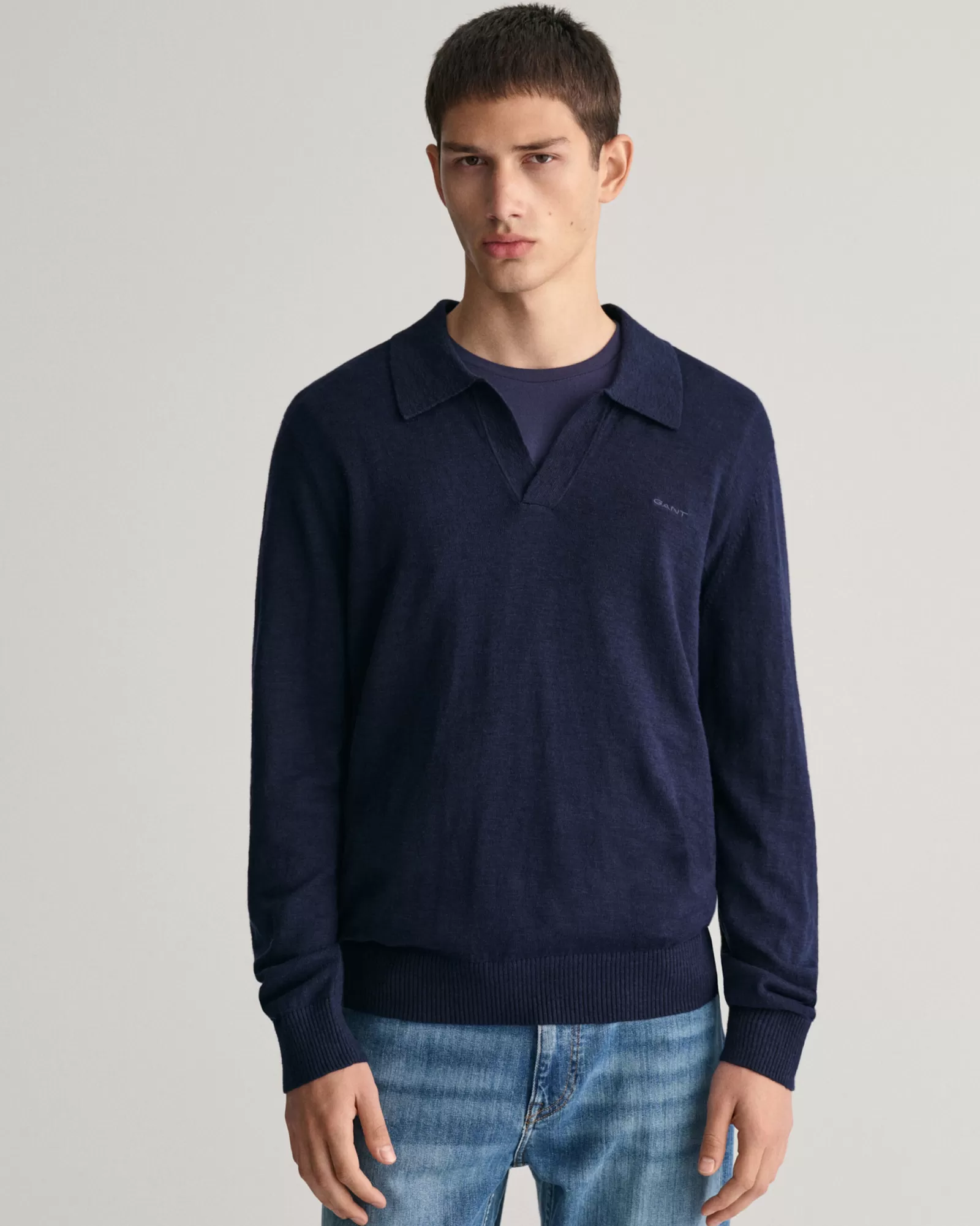 GANT Cotton Linen Open Polo Sweater | Stickat | Pikéer