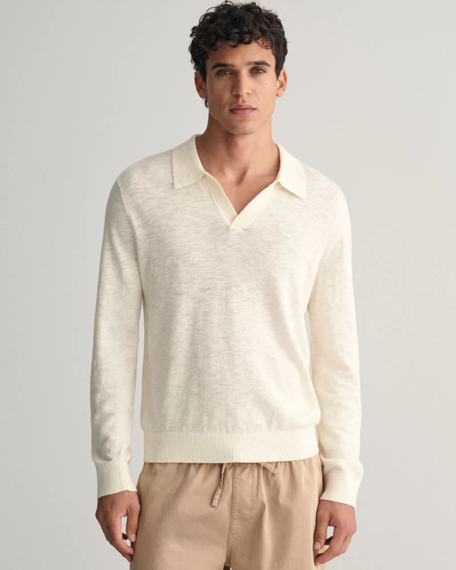 GANT Cotton Linen Open Polo Sweater | Stickat | Pikéer