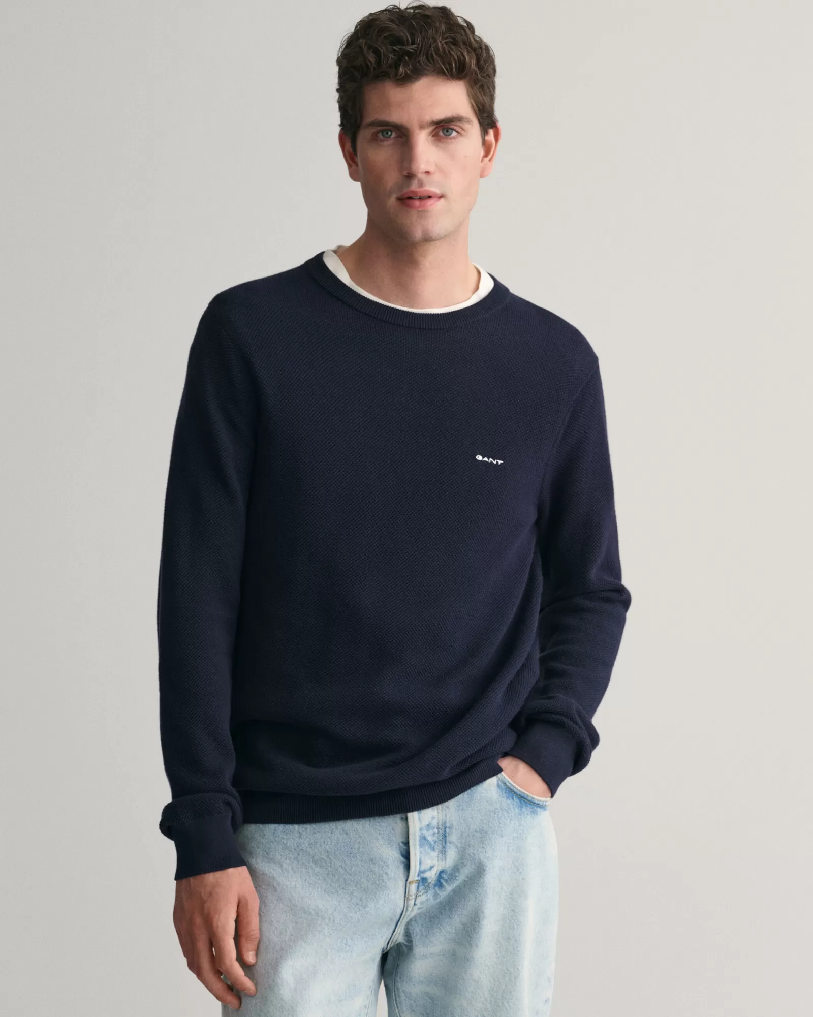 GANT Cotton Piqué Crew Neck Sweater | Stickat