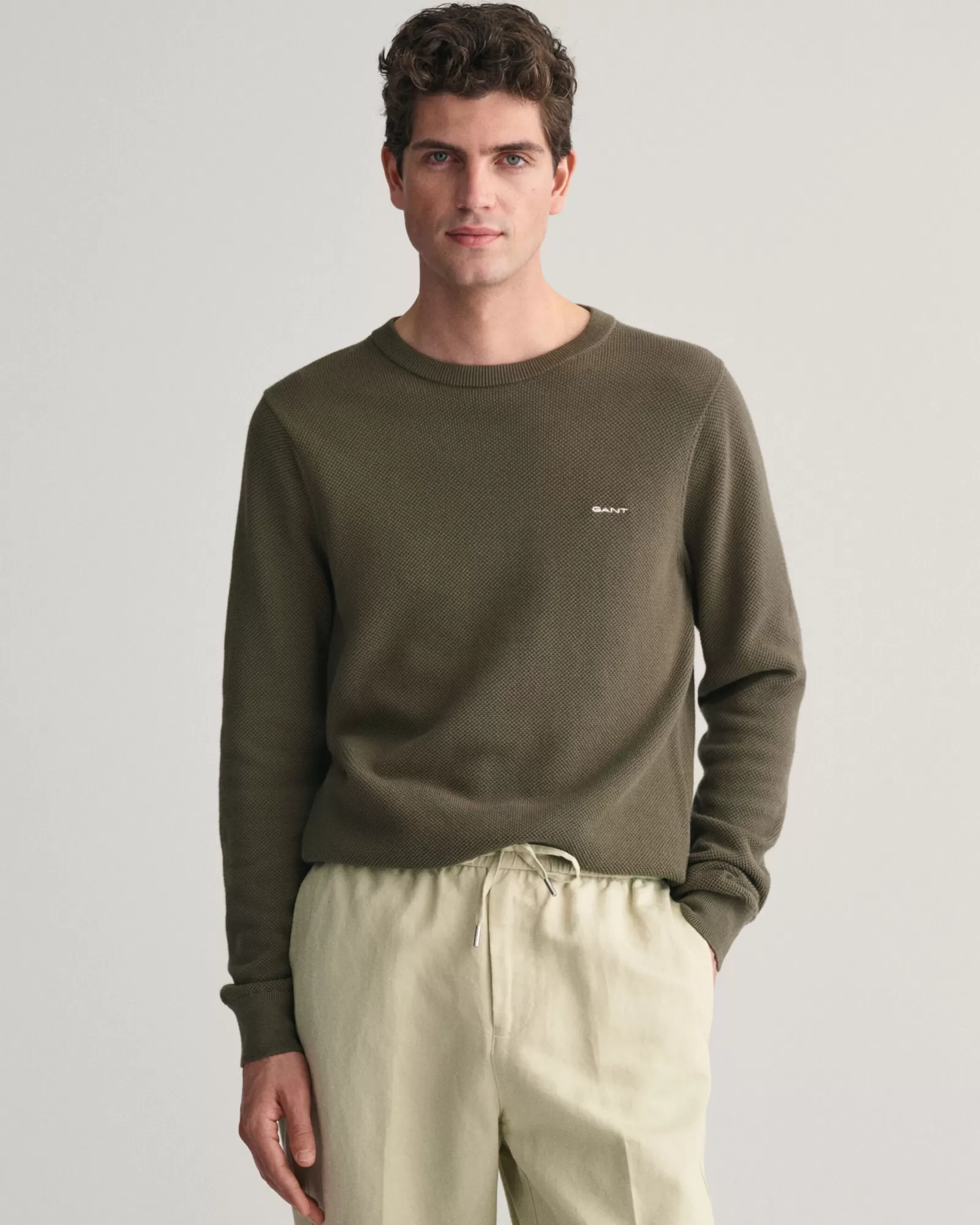 GANT Cotton Piqué Crew Neck Sweater | Stickat