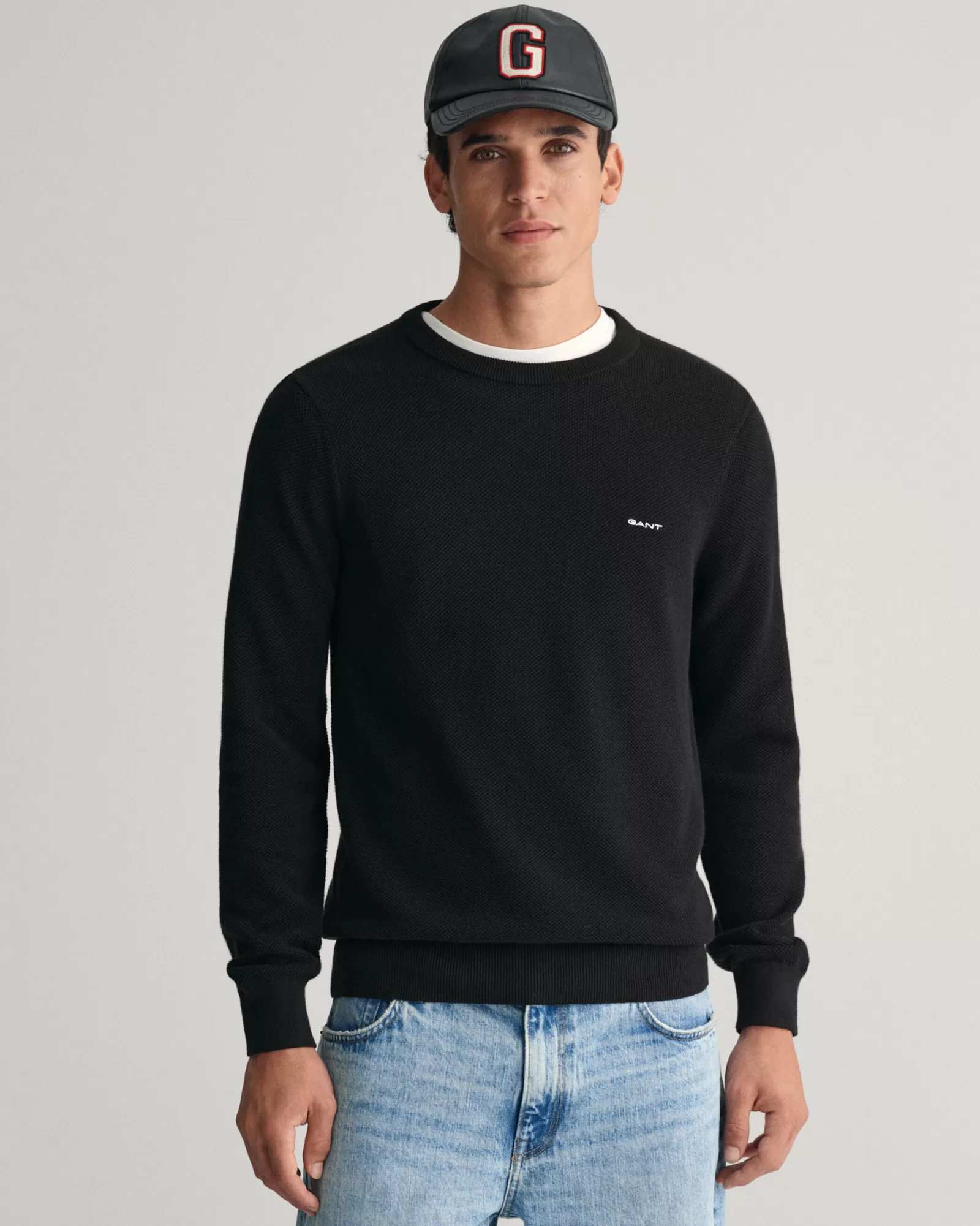 GANT Cotton Piqué Crew Neck Sweater | Stickat