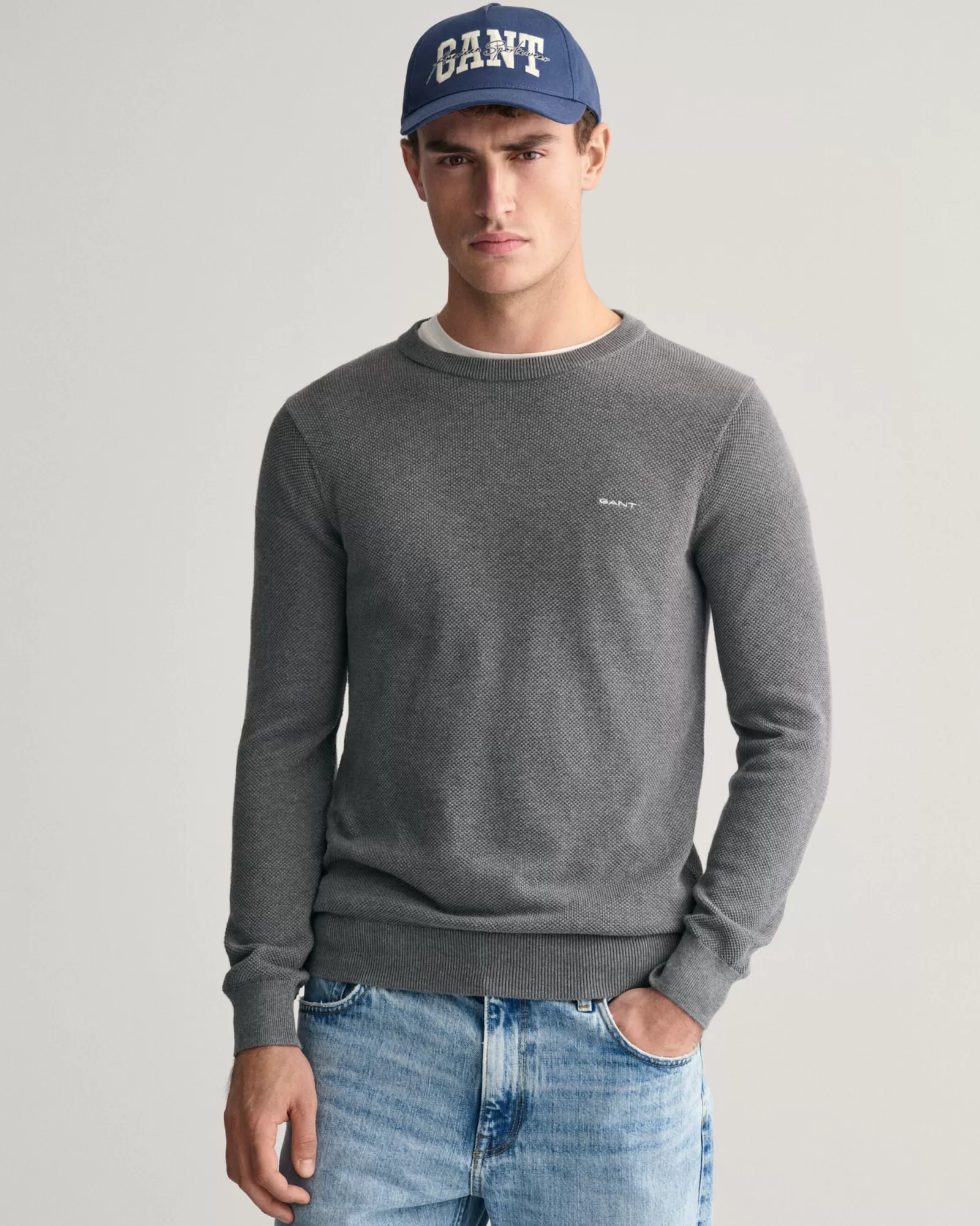 GANT Cotton Piqué Crew Neck Sweater | Stickat