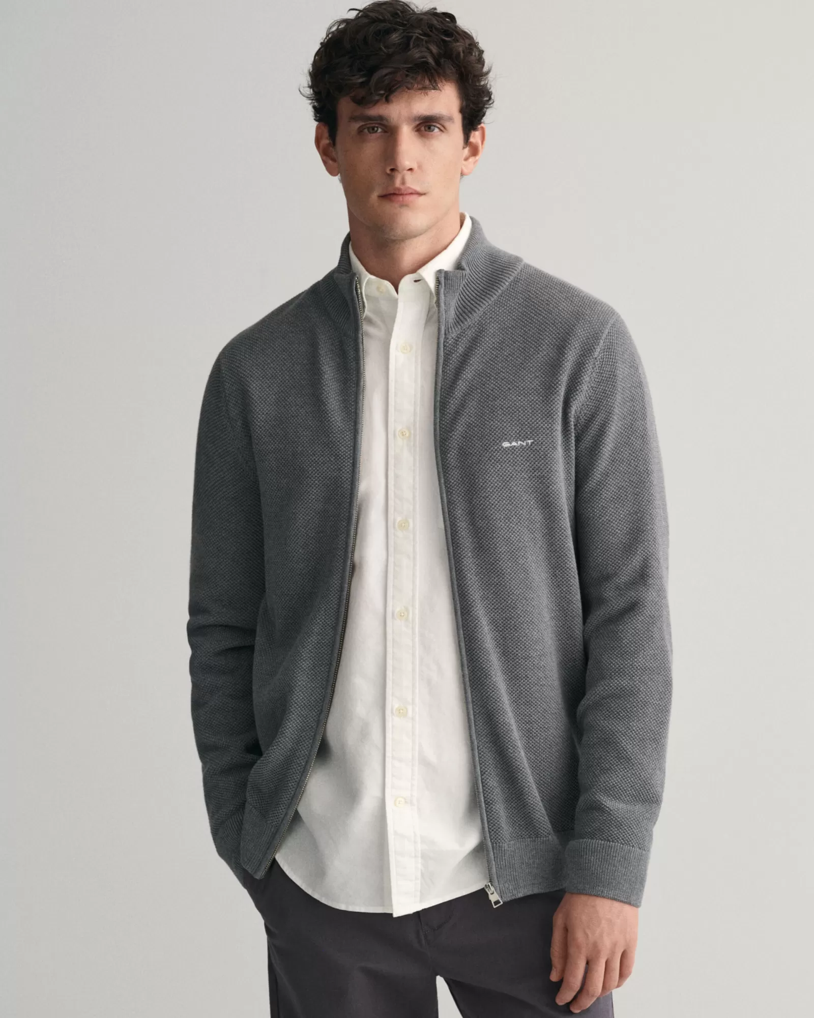 GANT Cotton Piqué Zip Cardigan | Stickat