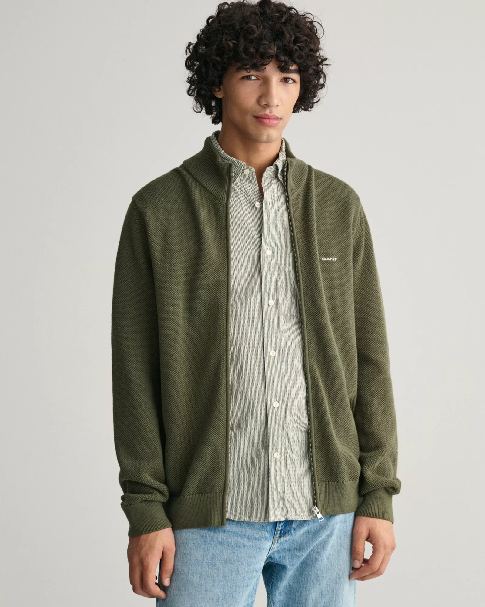 GANT Cotton Piqué Zip Cardigan | Stickat