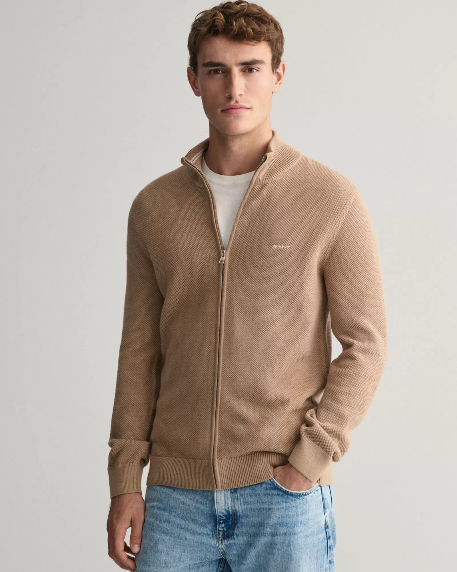 GANT Cotton Piqué Zip Cardigan | Stickat