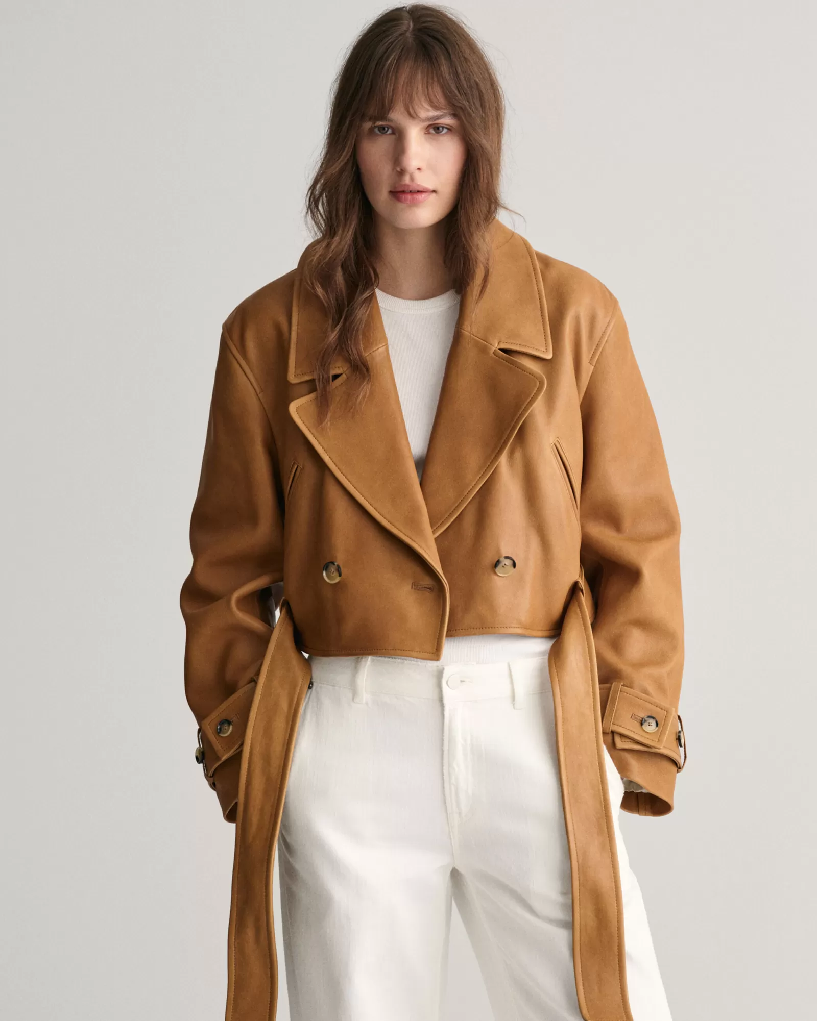 GANT Cropped Leather Trench Jacket | Kappor & Jackor