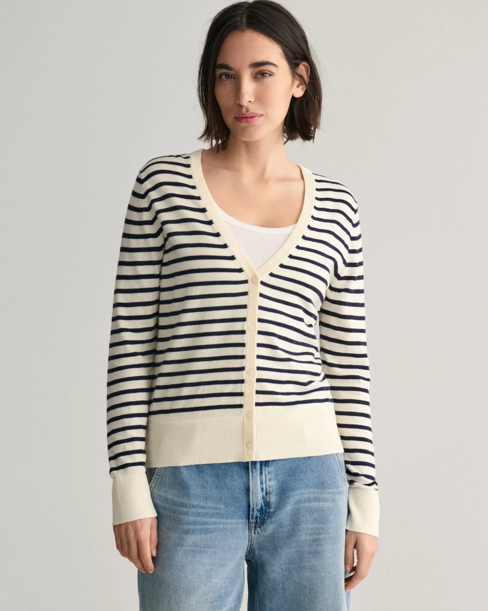 GANT Fine Knit Striped Cardigan | Stickat