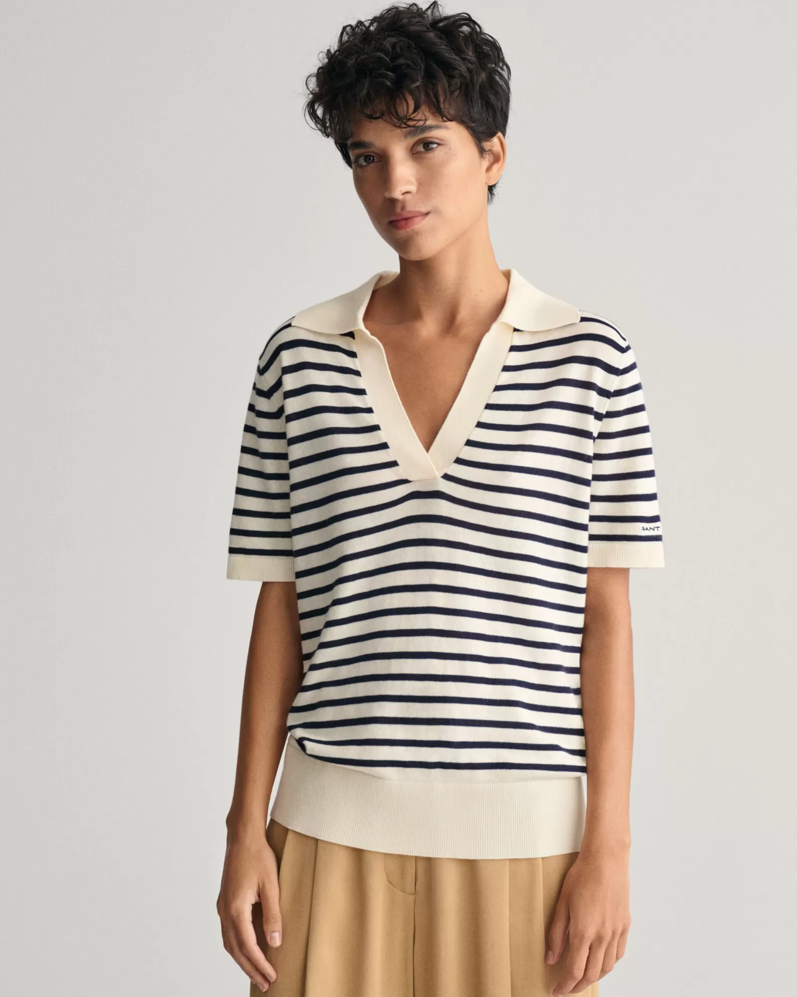 GANT Fine Knit Striped Short Sleeve Rugger | Stickat