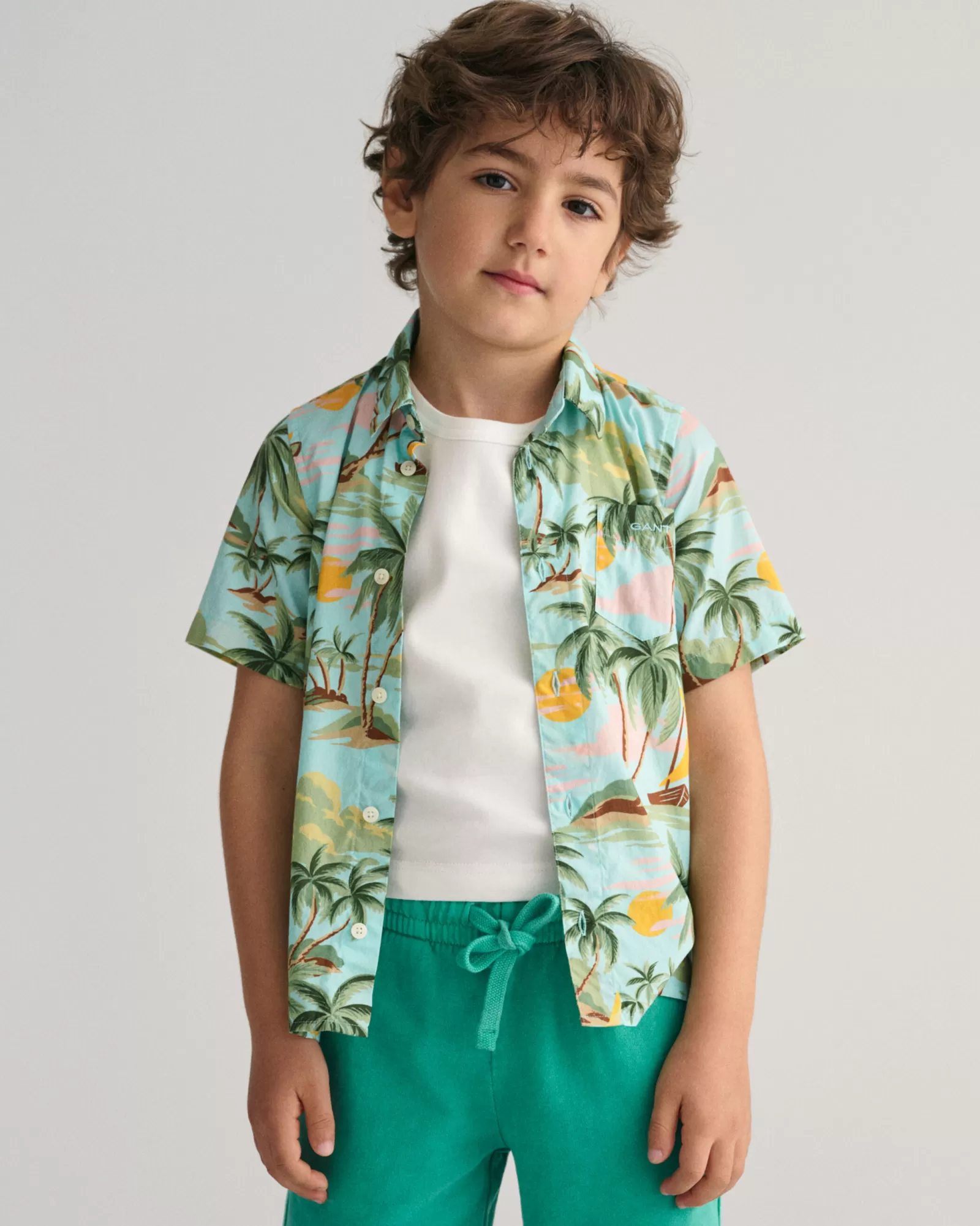 GANT Kids Palm Print Cotton Short Sleeve Shirt | Barn Skjortor | Skjortor