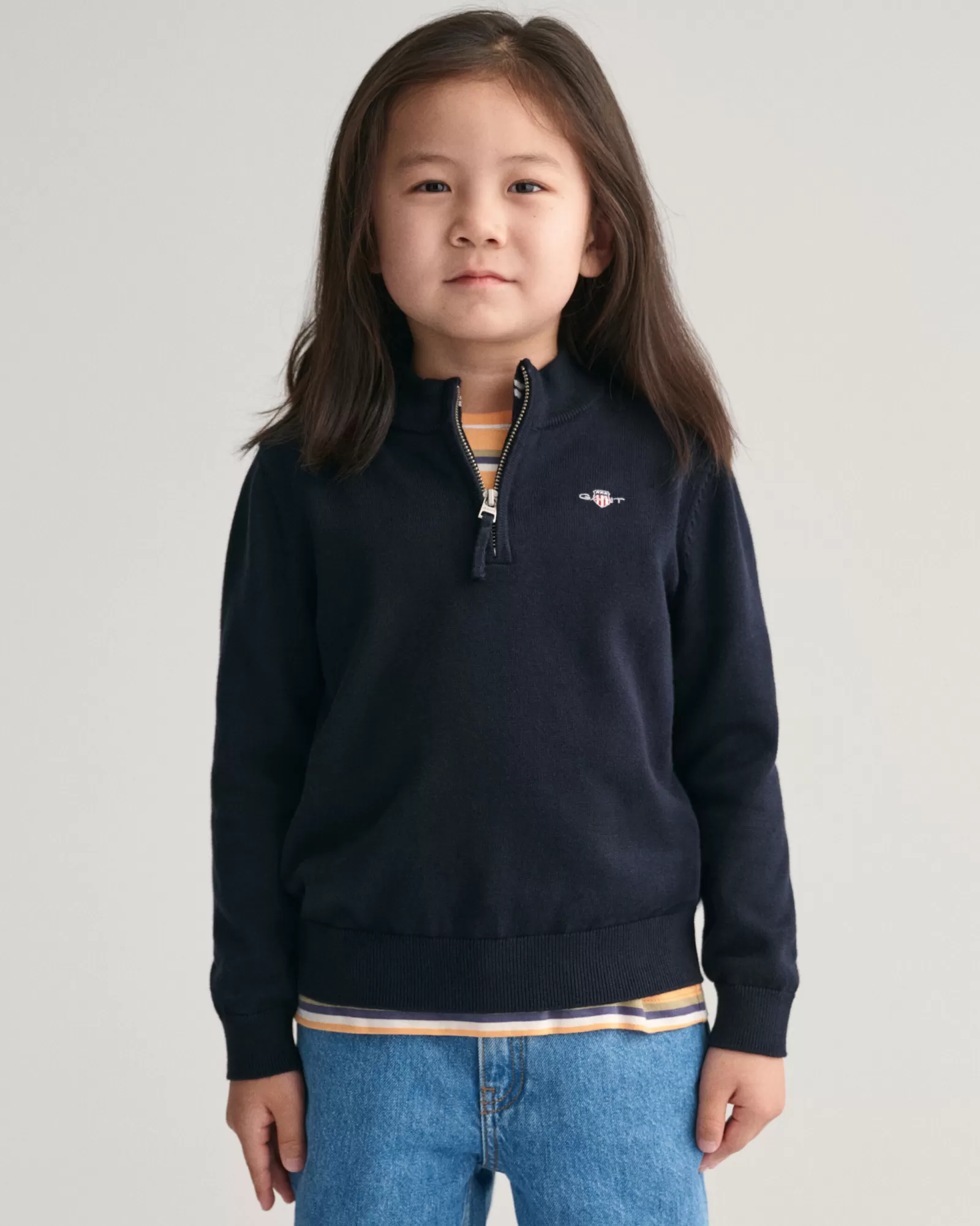 GANT Kids Shield Cotton Half-Zip Sweater | Barn Stickat | Stickat