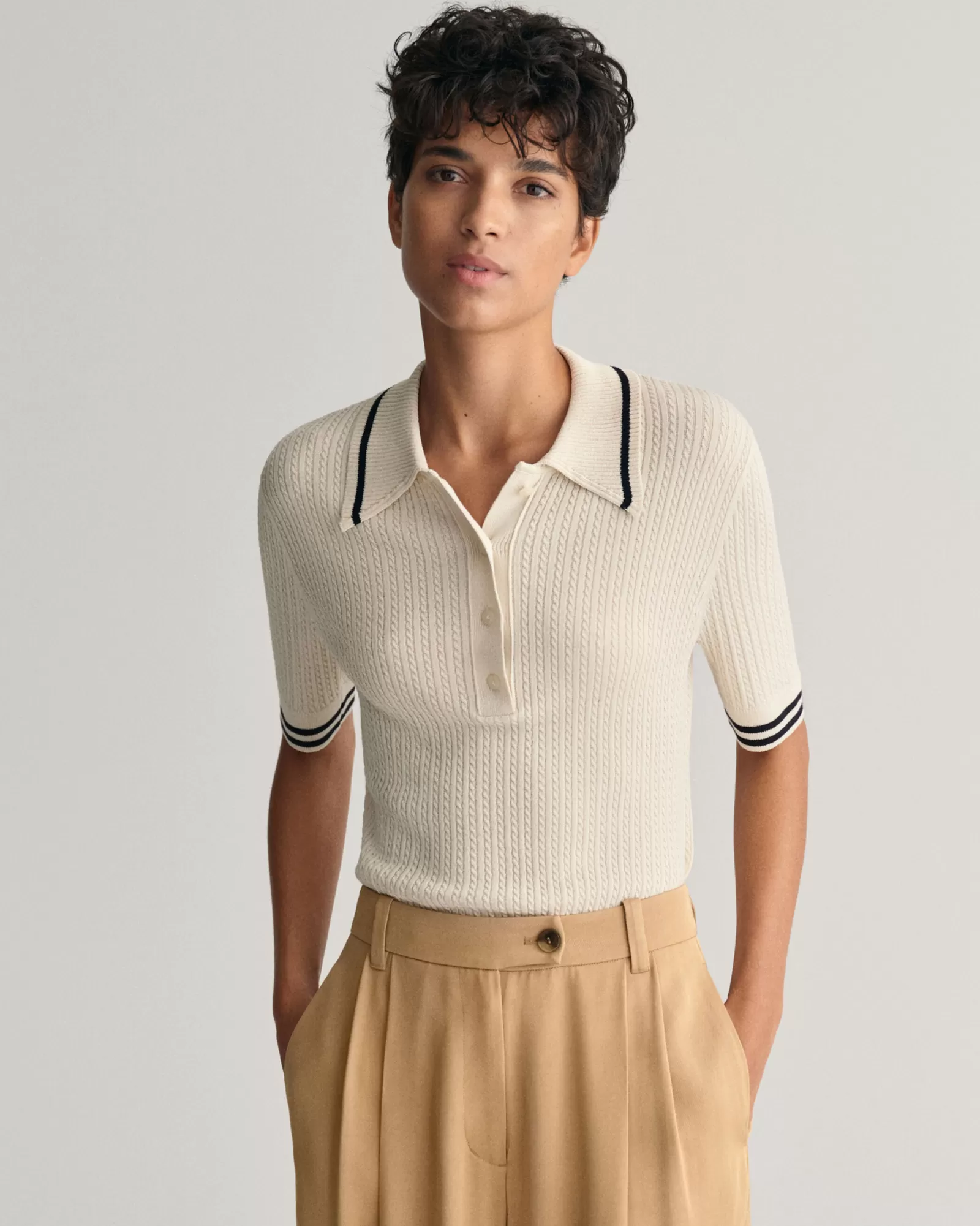 GANT Mini Cable Knit Polo Sweater | Stickat | Pikéer