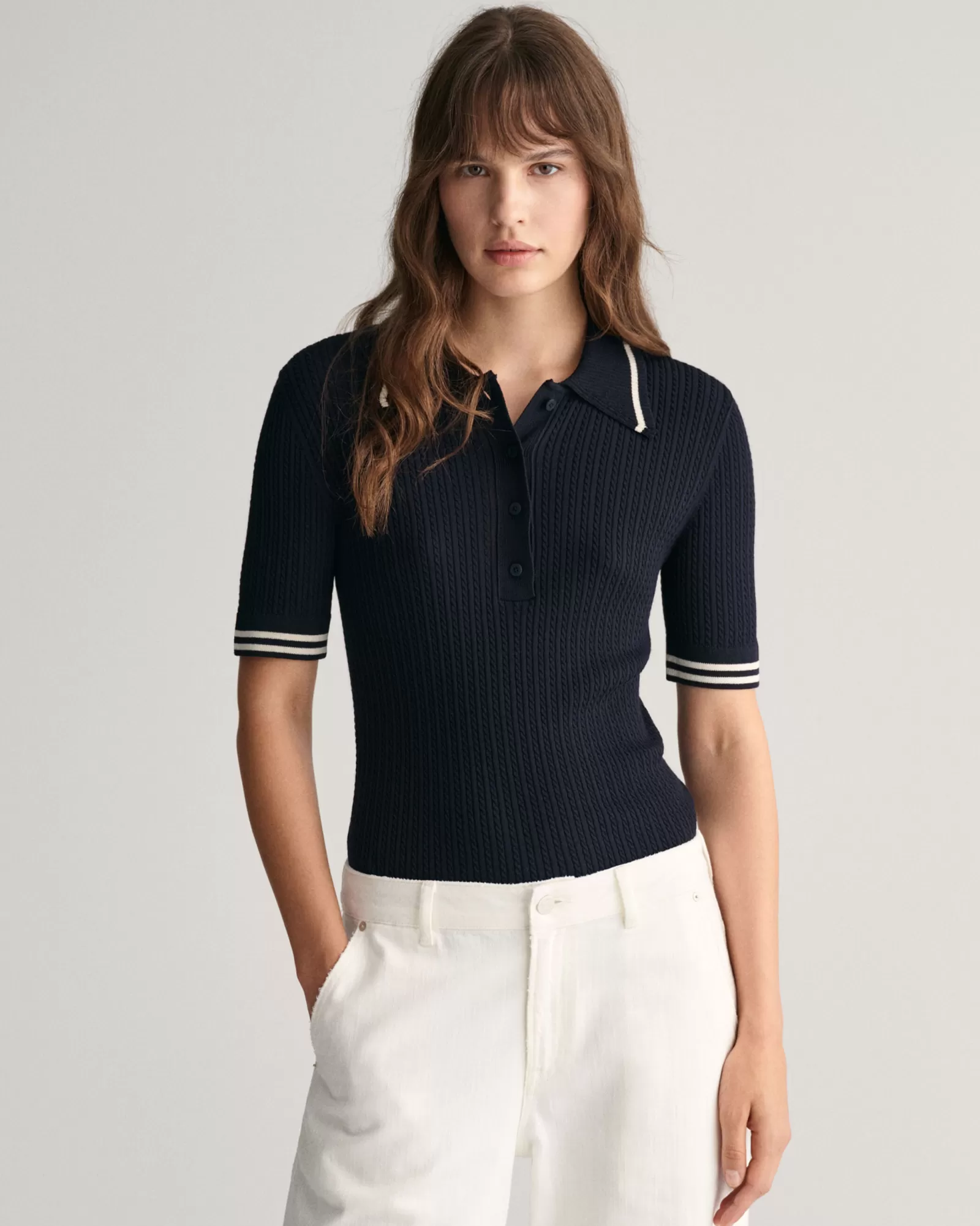 GANT Mini Cable Knit Polo Sweater | Stickat | Pikéer