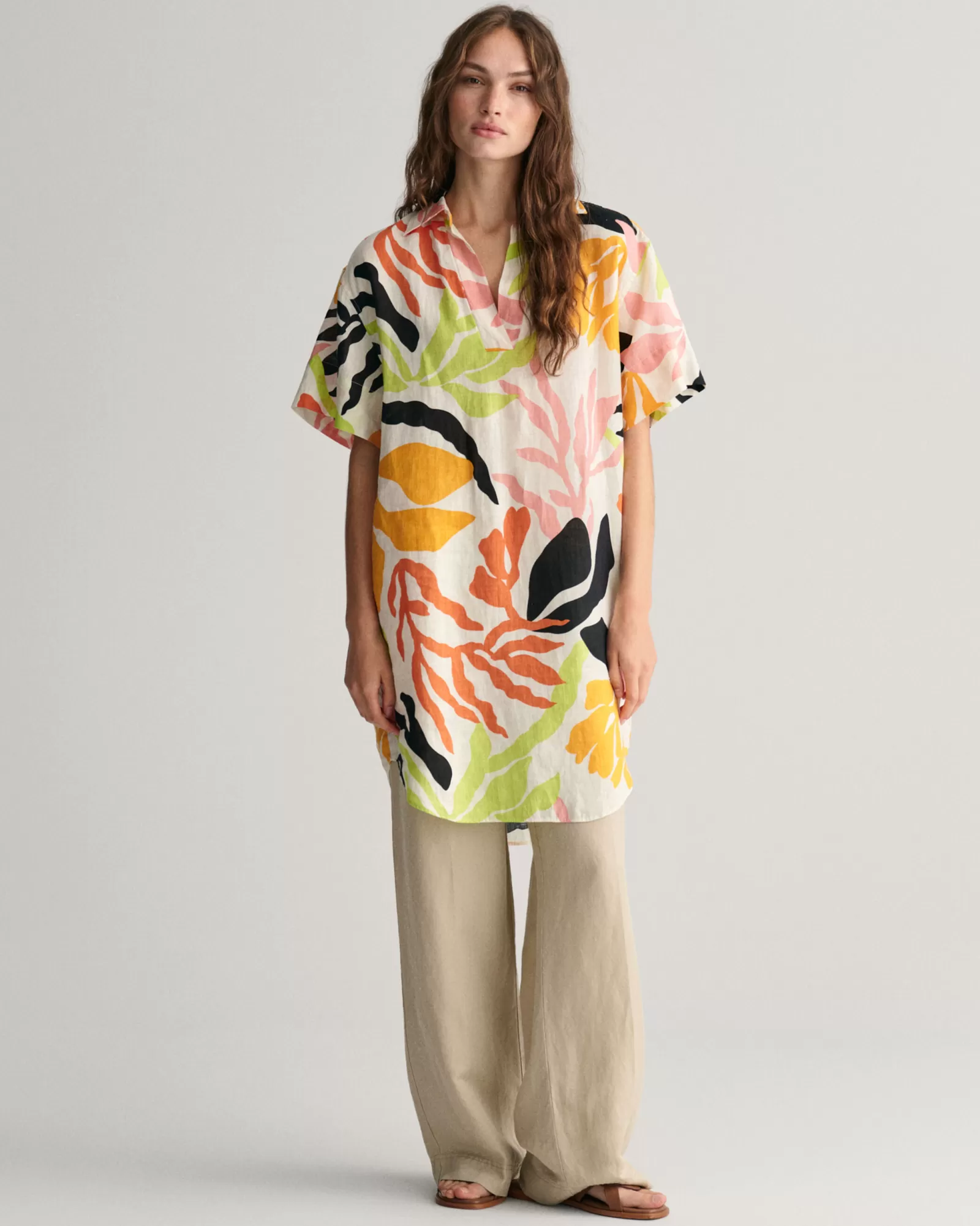 GANT Palm Print Linen Short Sleeve Caftan | Klänningar