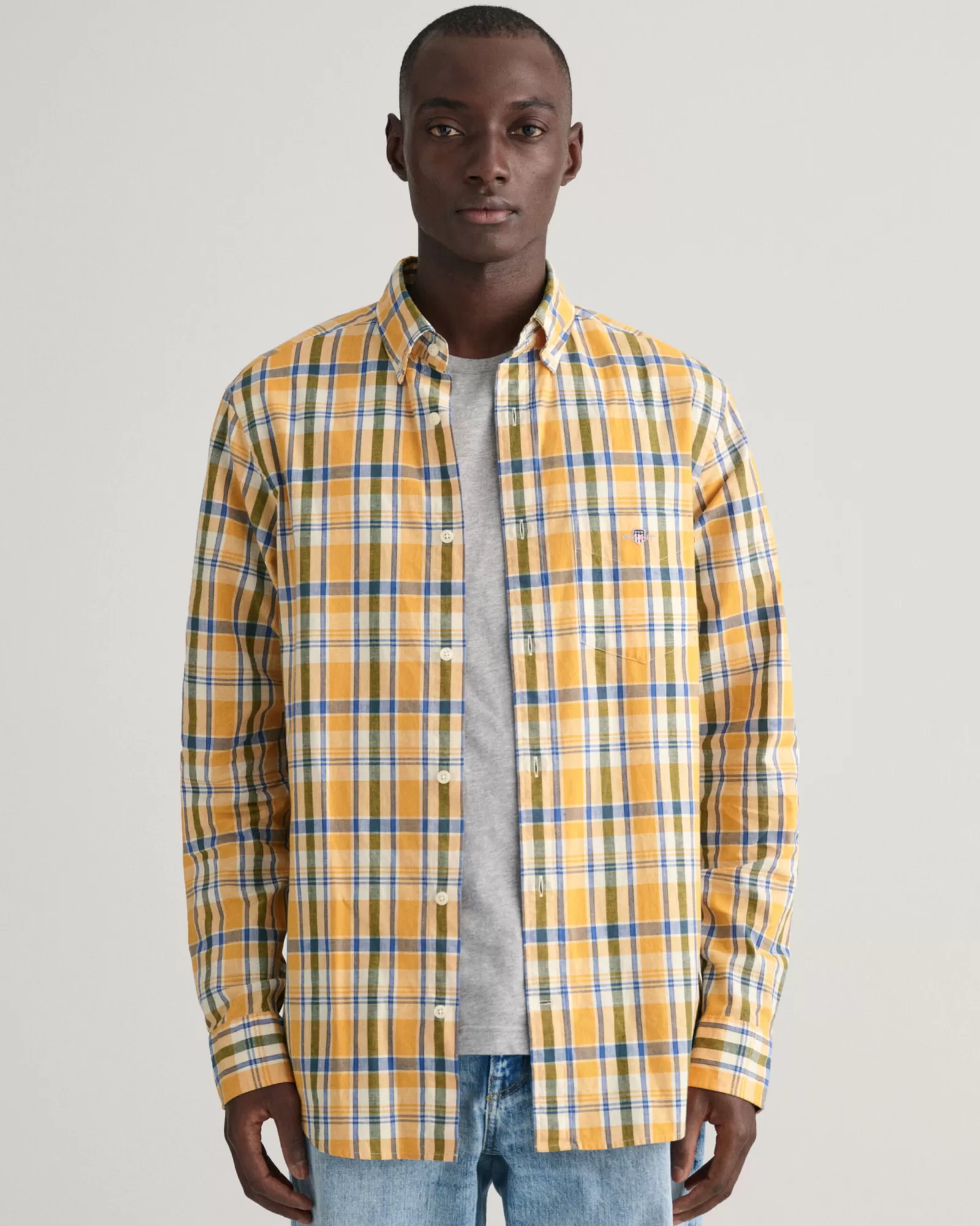 GANT Regular Fit Checked Cotton Linen Shirt | Skjortor