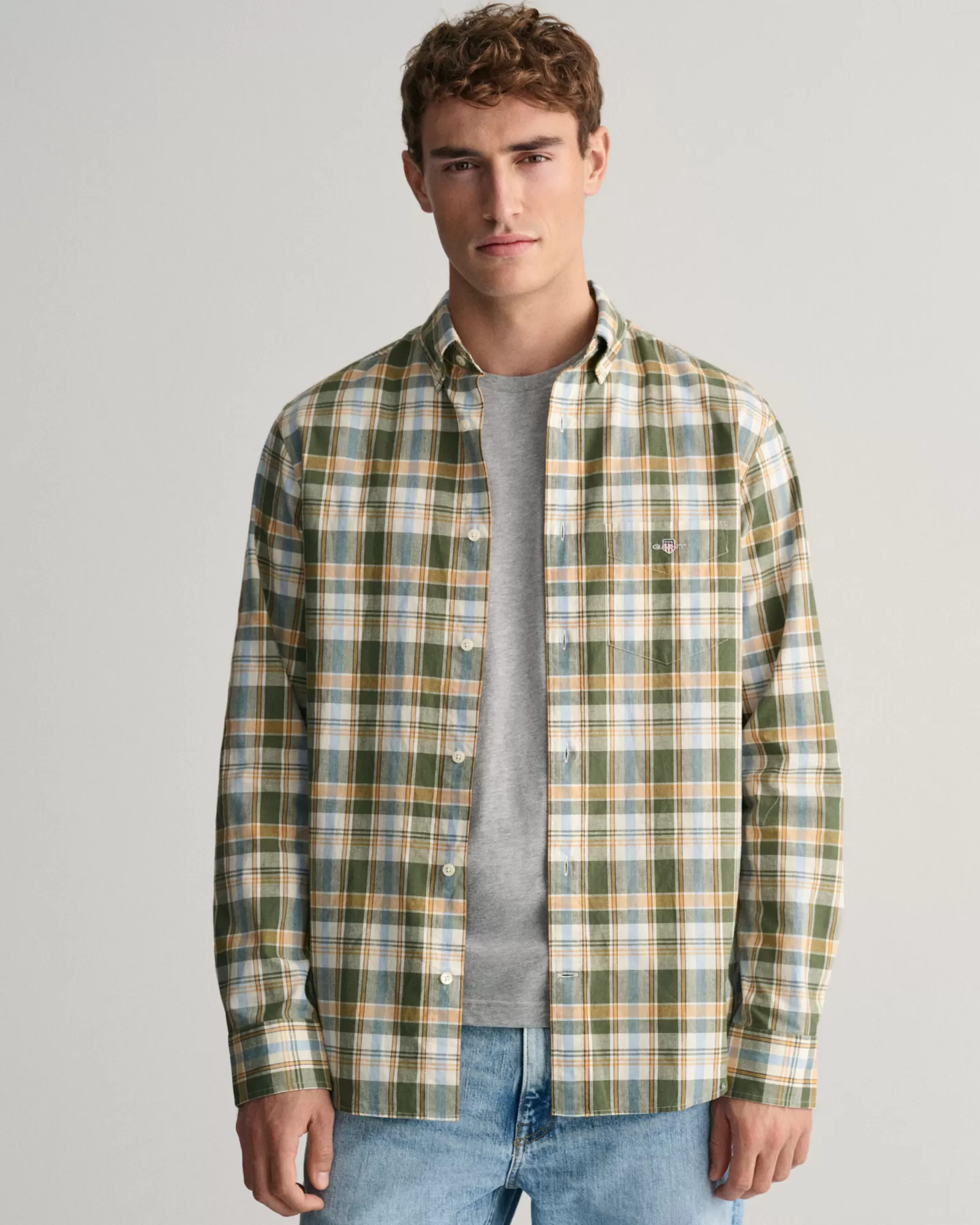 GANT Regular Fit Checked Cotton Linen Shirt | Skjortor