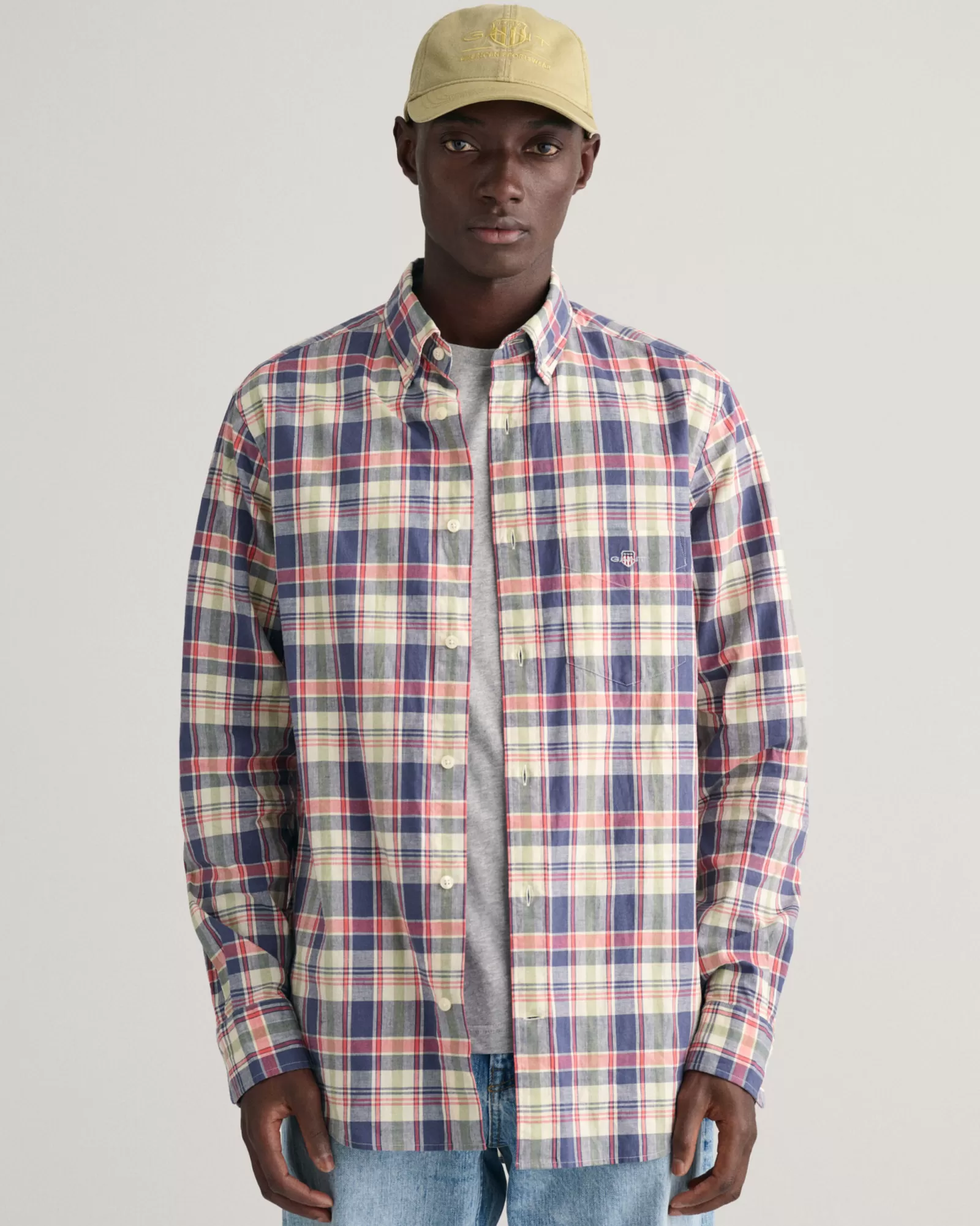 GANT Regular Fit Checked Cotton Linen Shirt | Skjortor