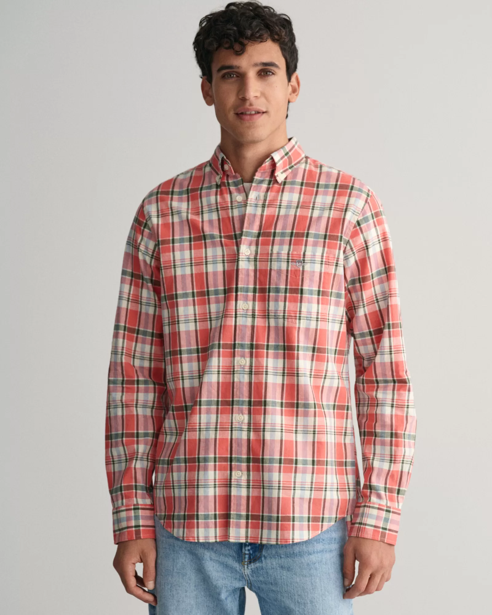 GANT Regular Fit Checked Cotton Linen Shirt | Skjortor