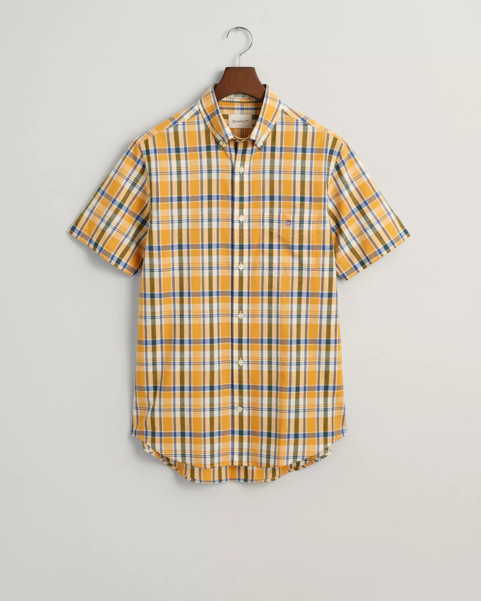 GANT Regular Fit Checked Cotton Linen Short Sleeve Shirt | Skjortor