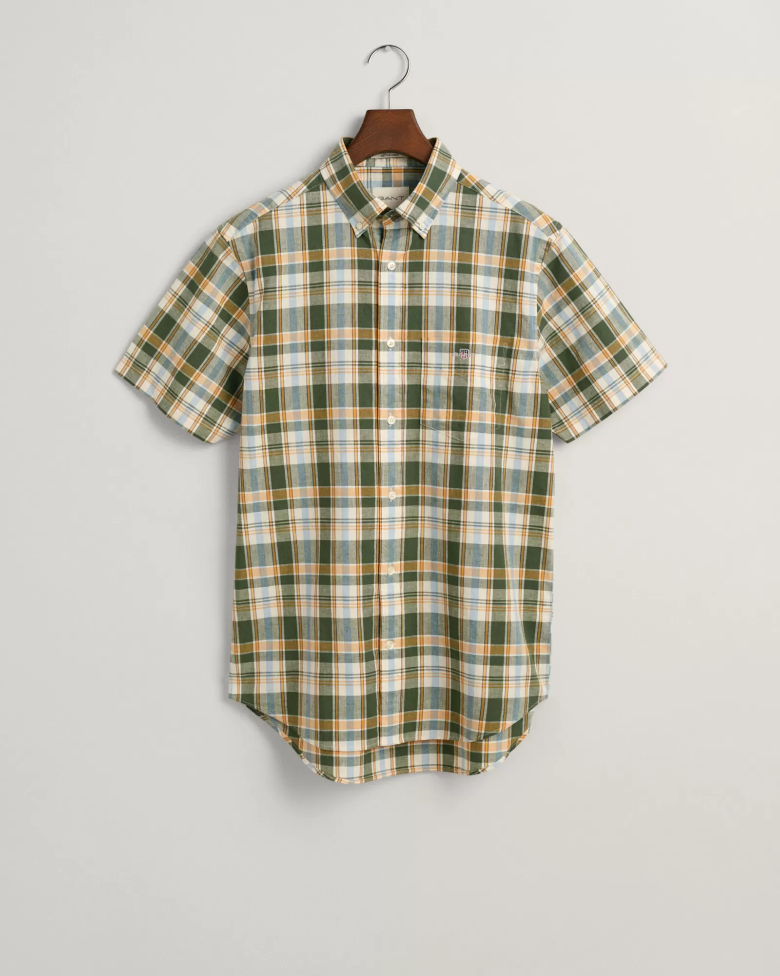 GANT Regular Fit Checked Cotton Linen Short Sleeve Shirt | Skjortor