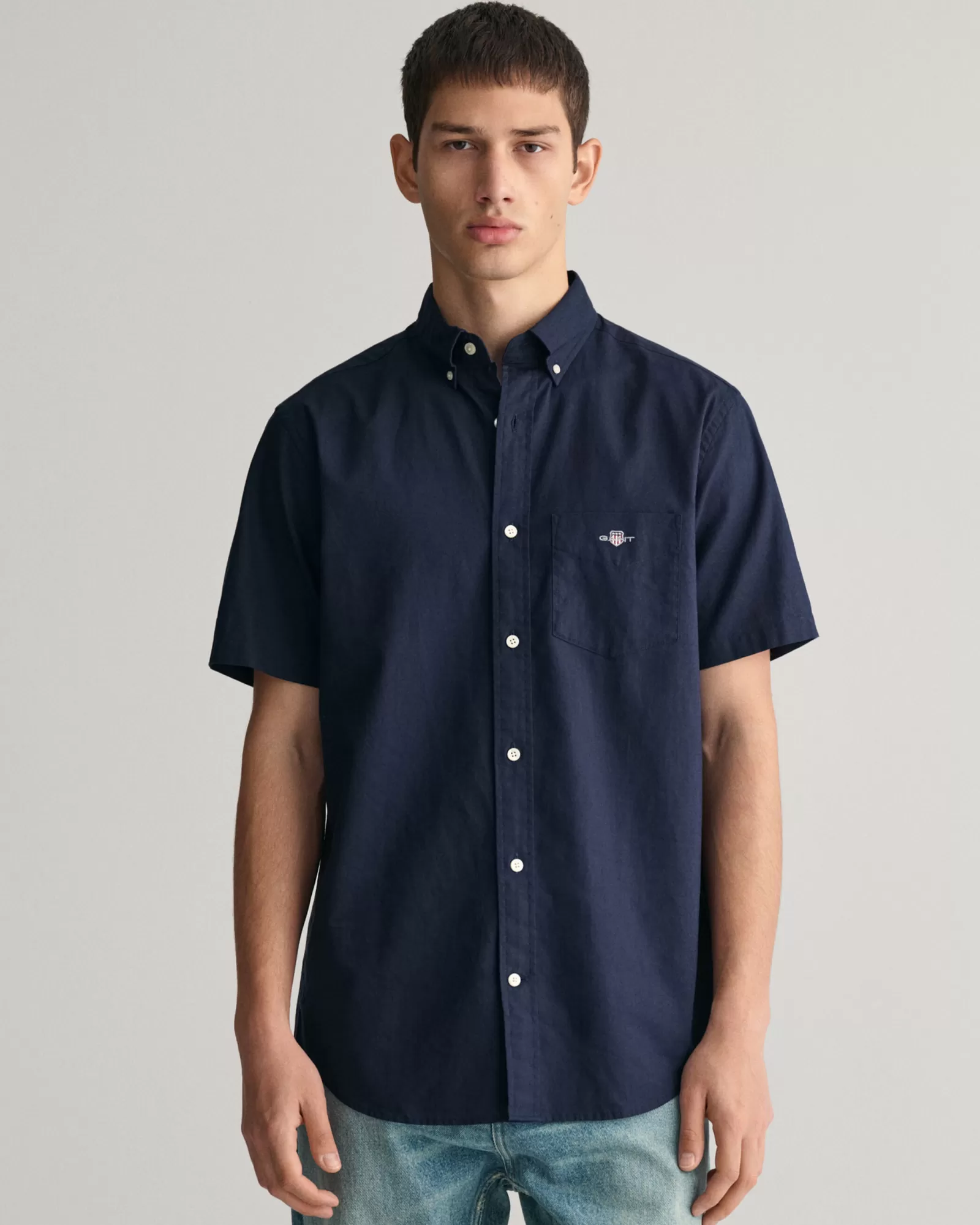 GANT Regular Fit Cotton Linen Short Sleeve Shirt | Skjortor