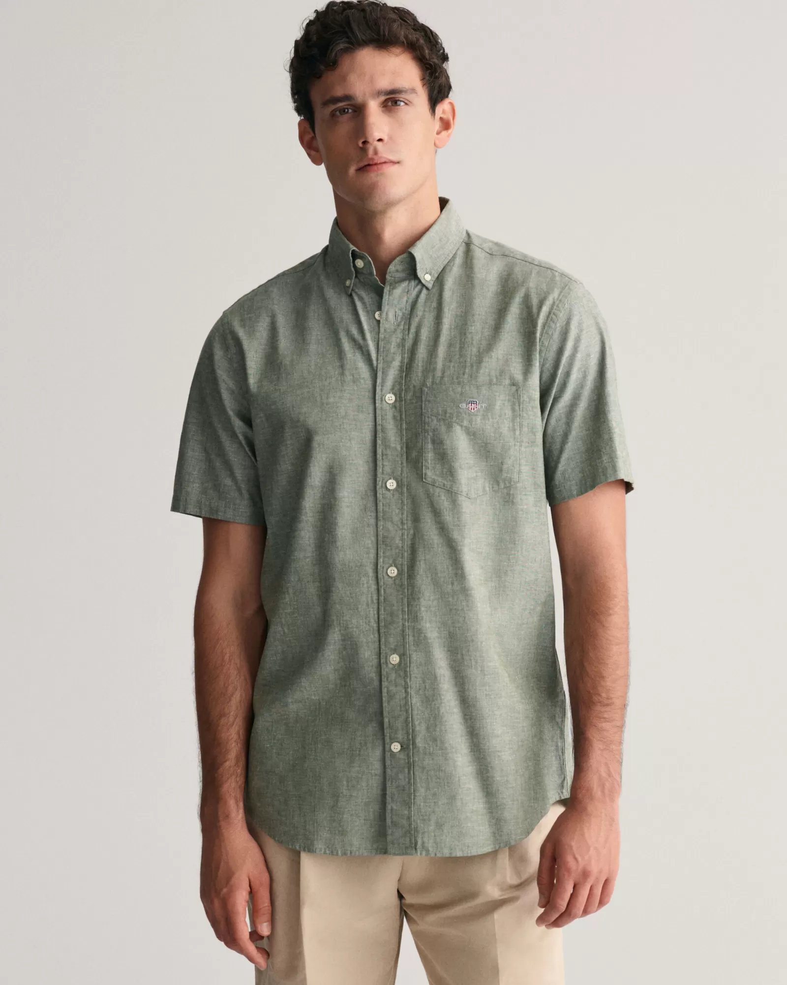 GANT Regular Fit Cotton Linen Short Sleeve Shirt | Skjortor