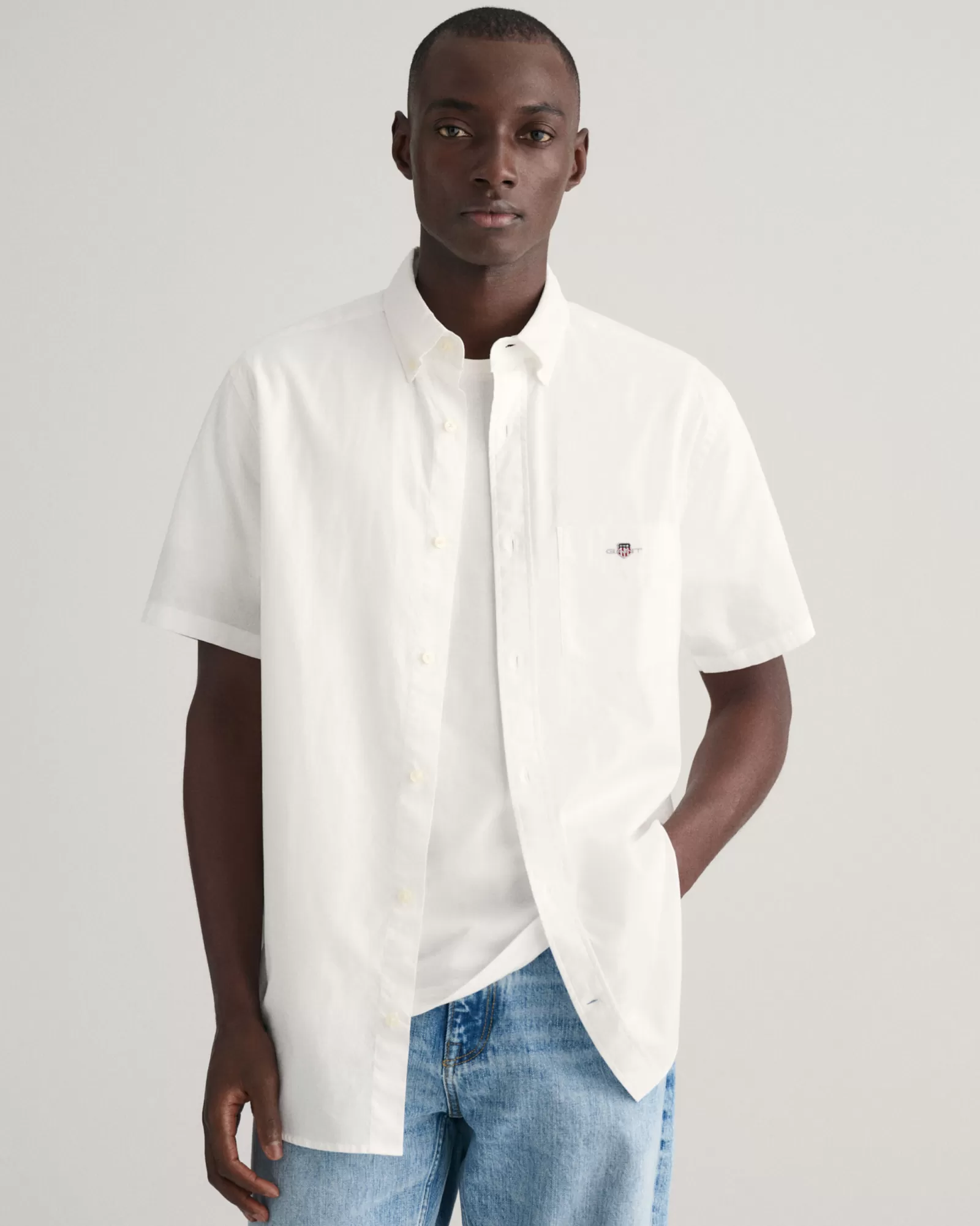 GANT Regular Fit Cotton Linen Short Sleeve Shirt | Skjortor