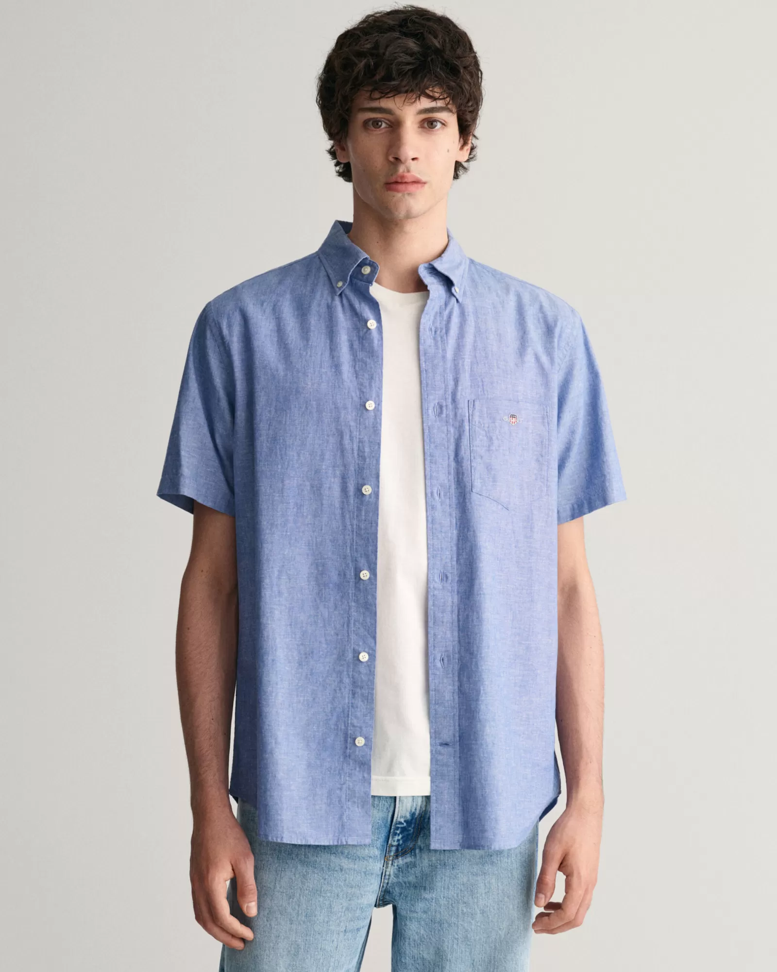 GANT Regular Fit Cotton Linen Short Sleeve Shirt | Skjortor