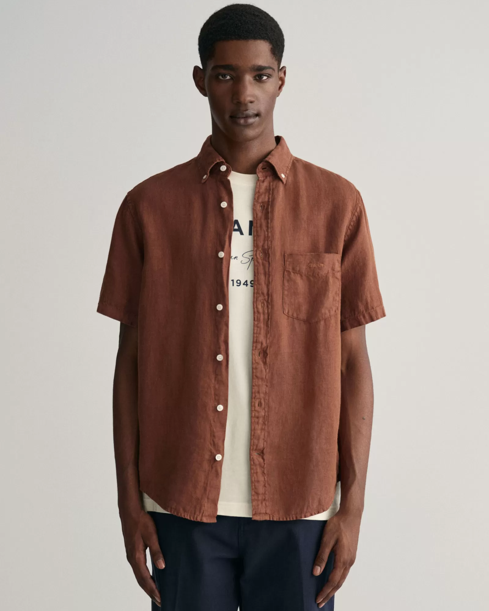 GANT Regular Fit Garment-Dyed Linen Short Sleeve Shirt | Skjortor