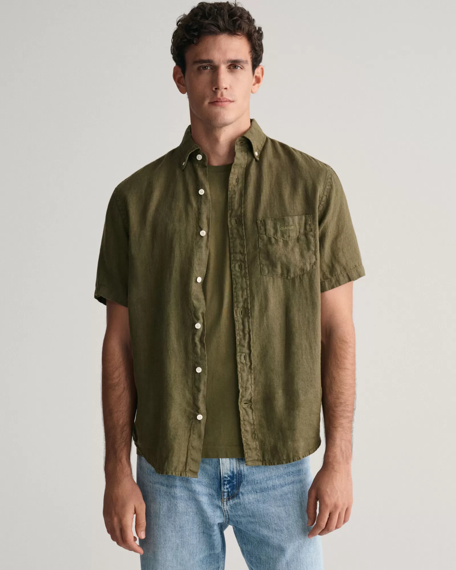 GANT Regular Fit Garment-Dyed Linen Short Sleeve Shirt | Skjortor