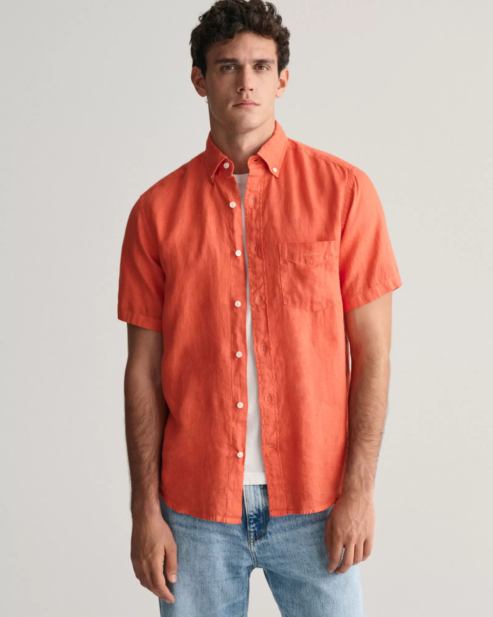 GANT Regular Fit Garment-Dyed Linen Short Sleeve Shirt | Skjortor