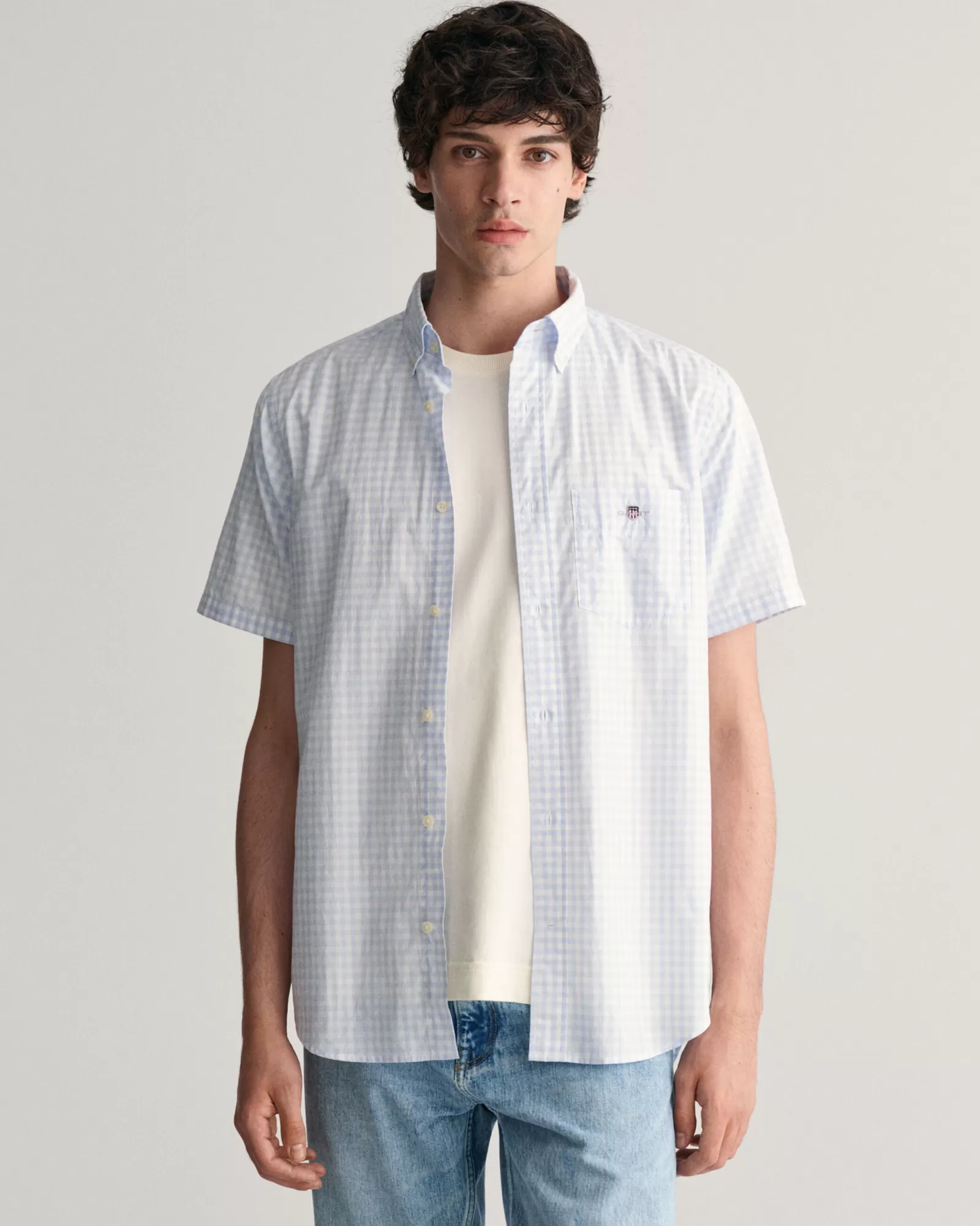 GANT Regular Fit Gingham Poplin Short Sleeve Shirt | Skjortor