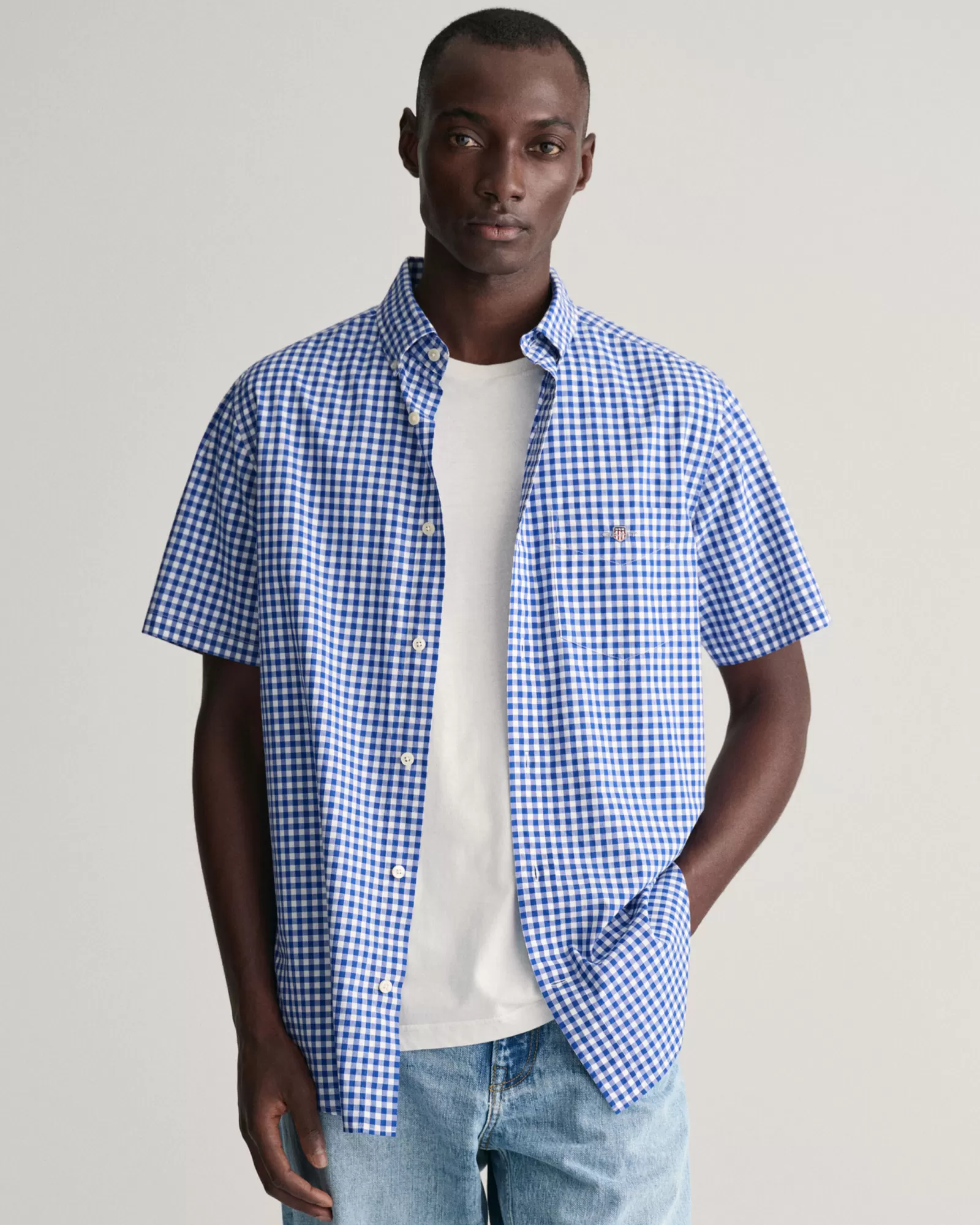 GANT Regular Fit Gingham Poplin Short Sleeve Shirt | Skjortor